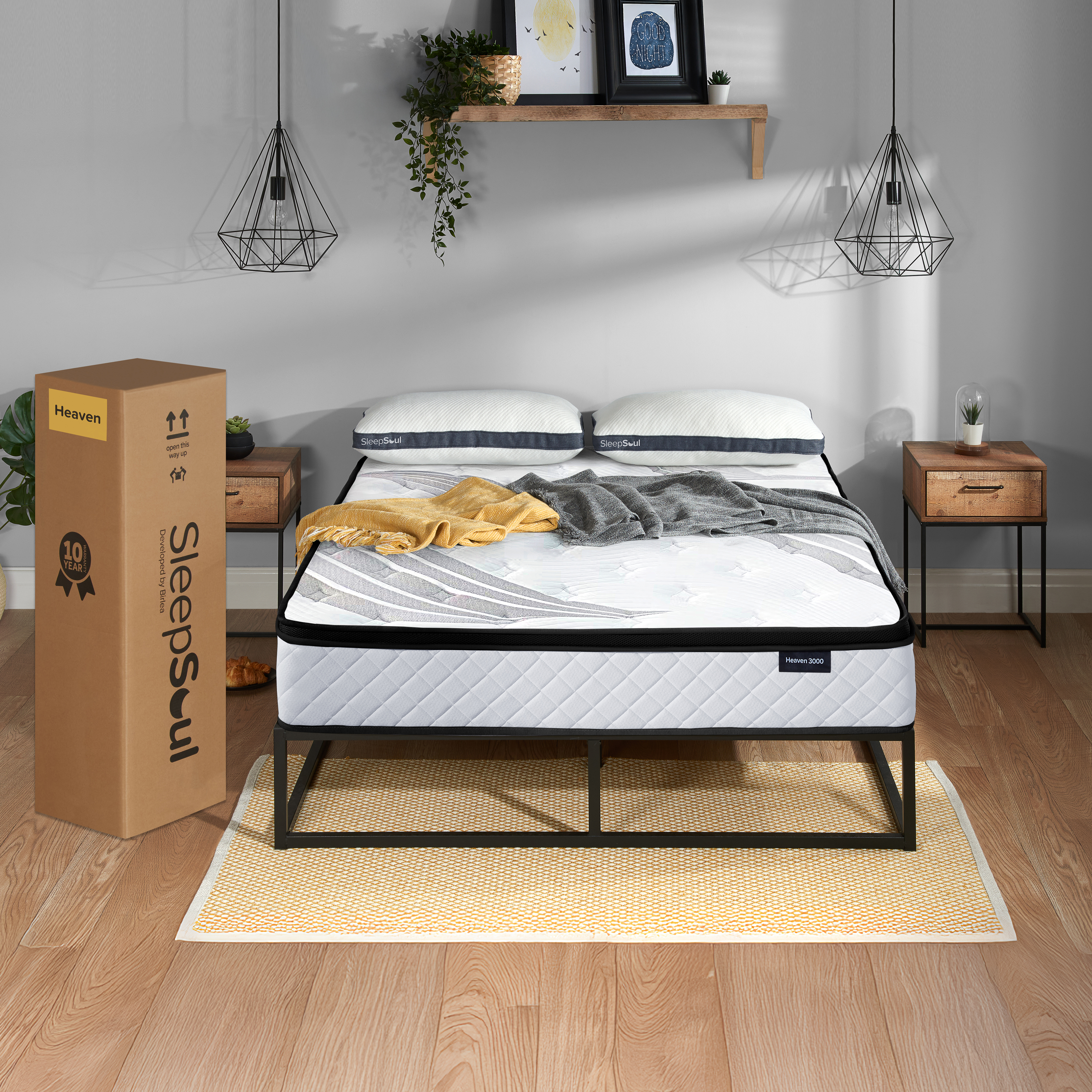 FENIXOR Kingsize Pocket Sprung Mattress 3000 Springs - White and Black - Birlea Essentials