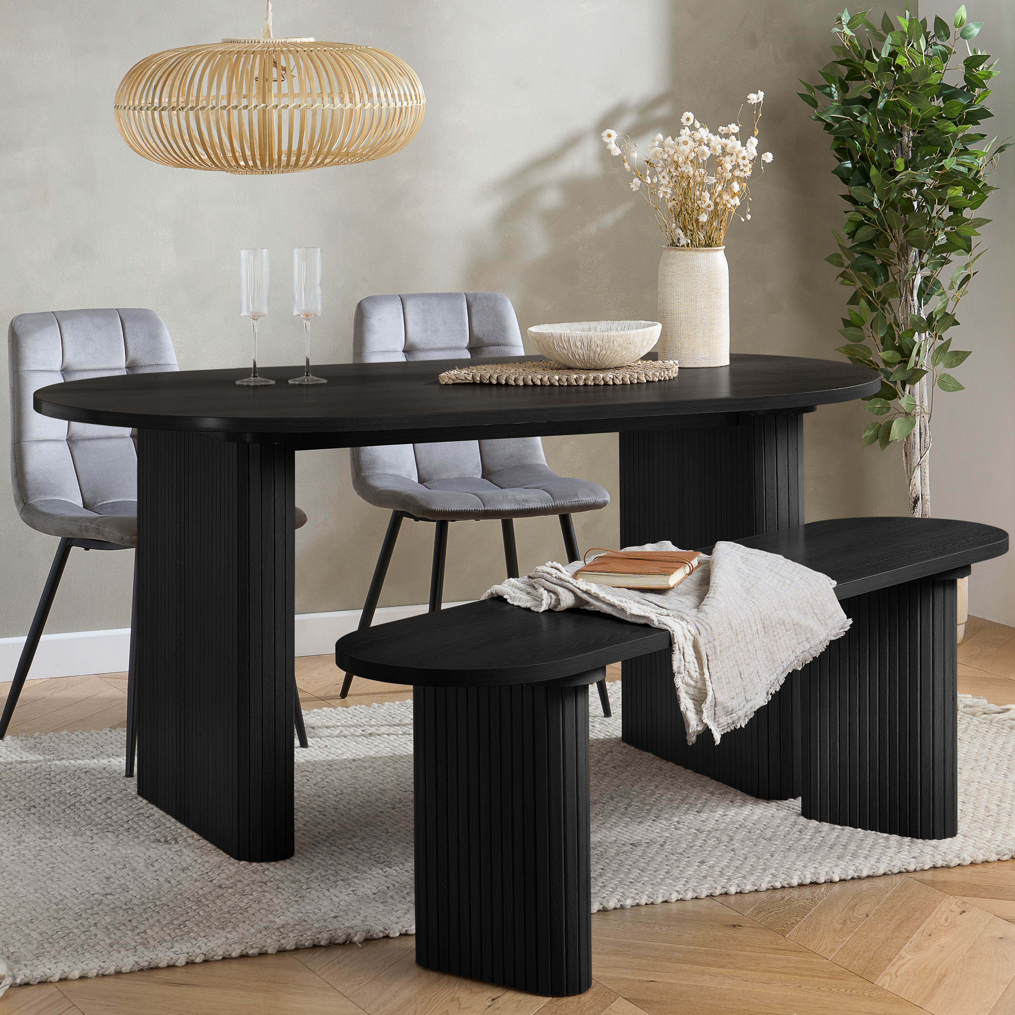 AUREN Fluted Dining Bench - Black - Birlea Essentials