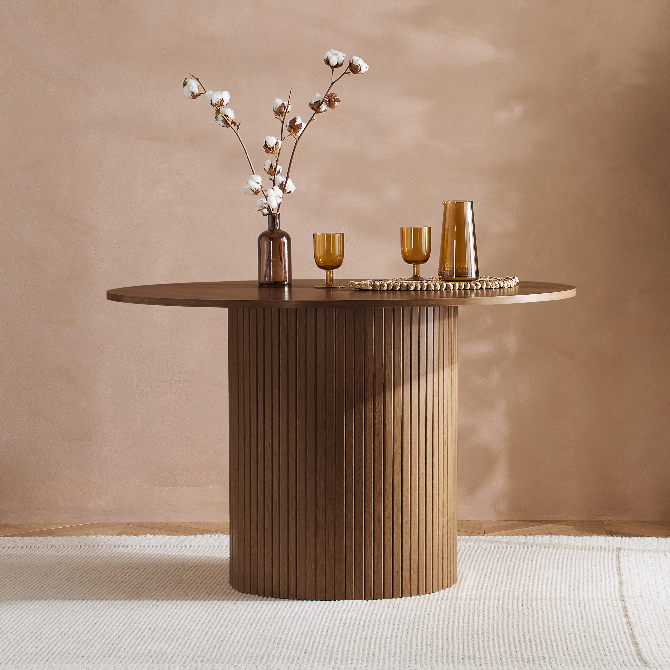 AUREN Fluted Round Dining Table - Walnut - Birlea Essentials