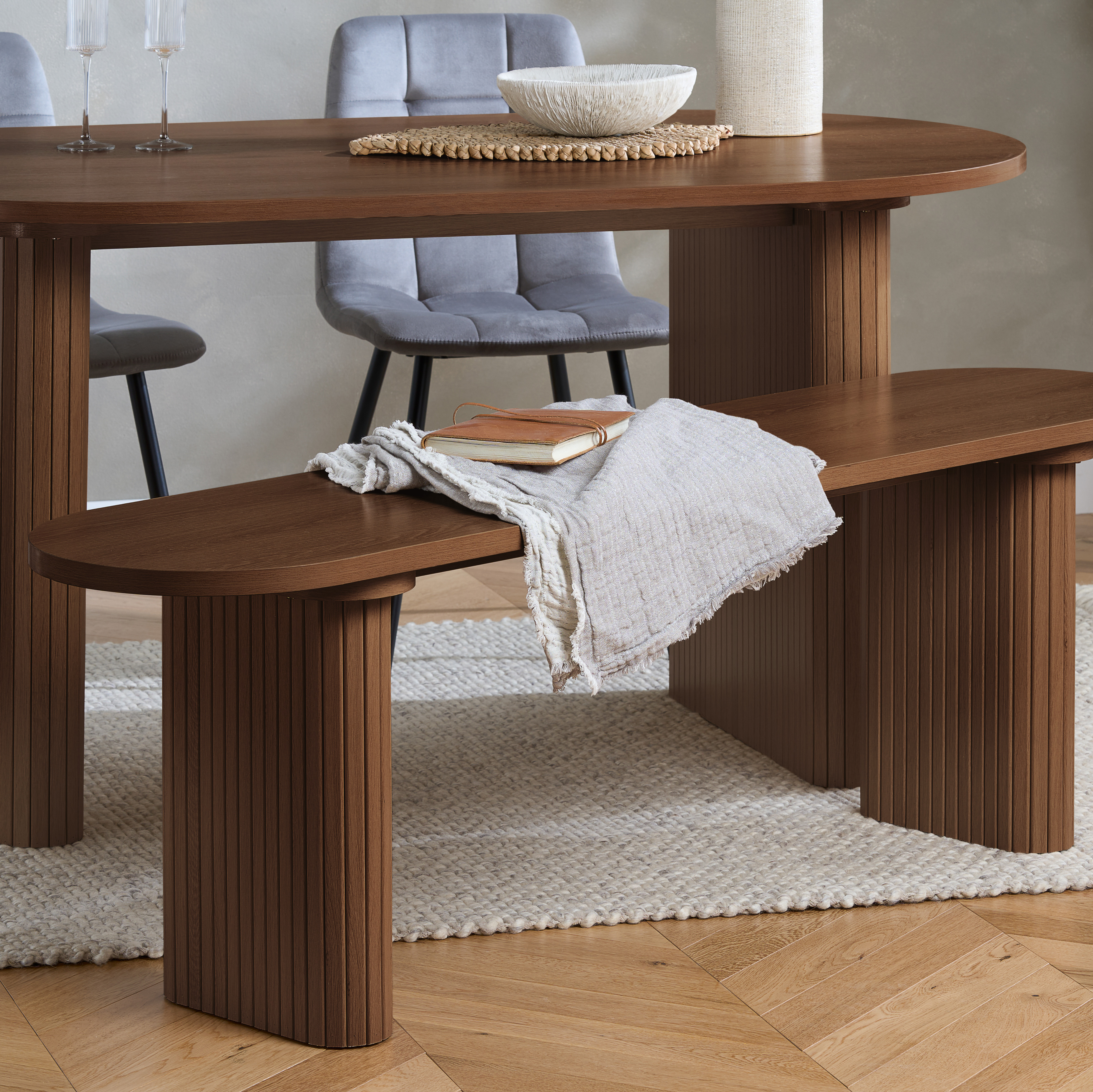 AUREN Fluted Dining Bench - Walnut - Birlea Essentials