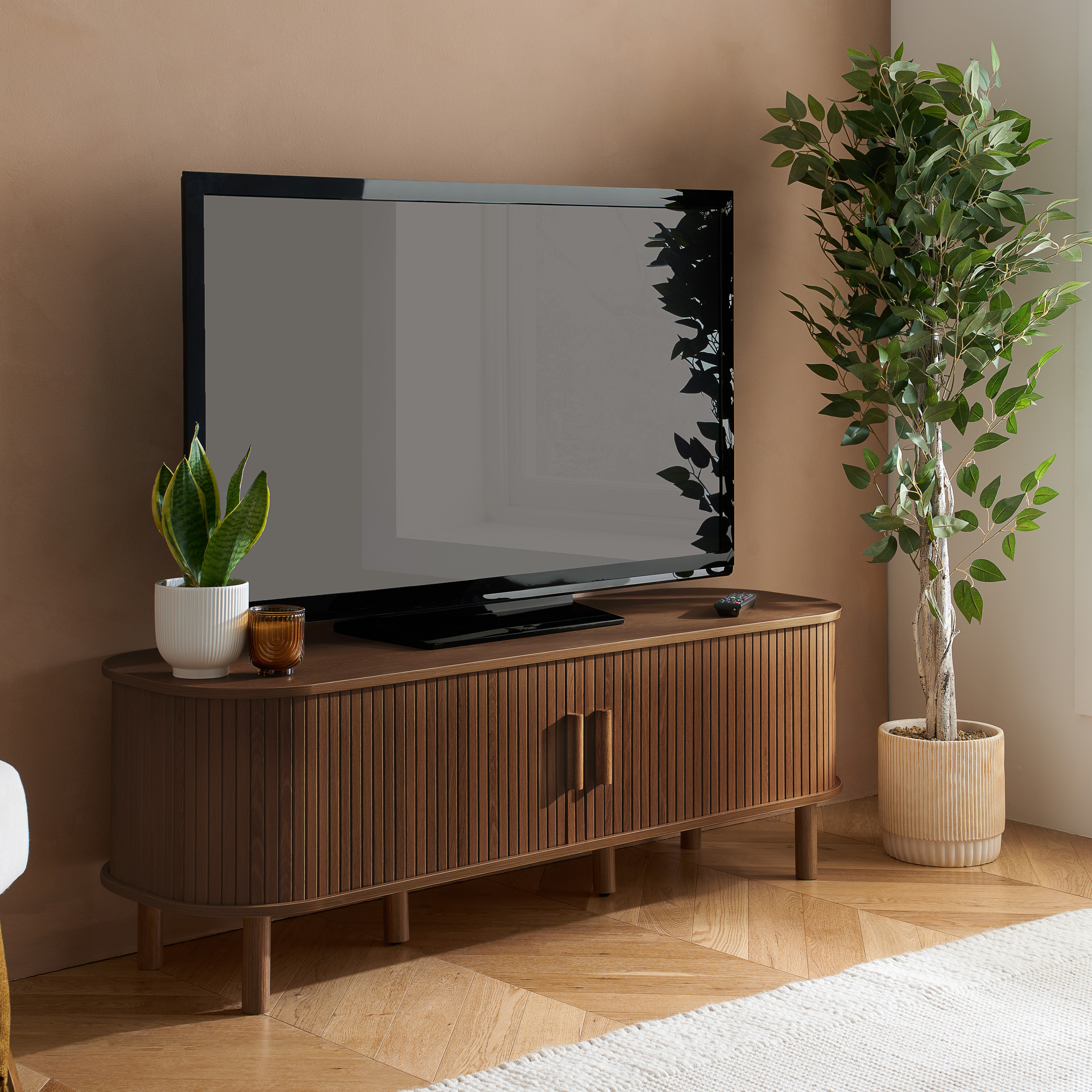 AUREN Fluted TV Unit - Walnut - Birlea Essentials