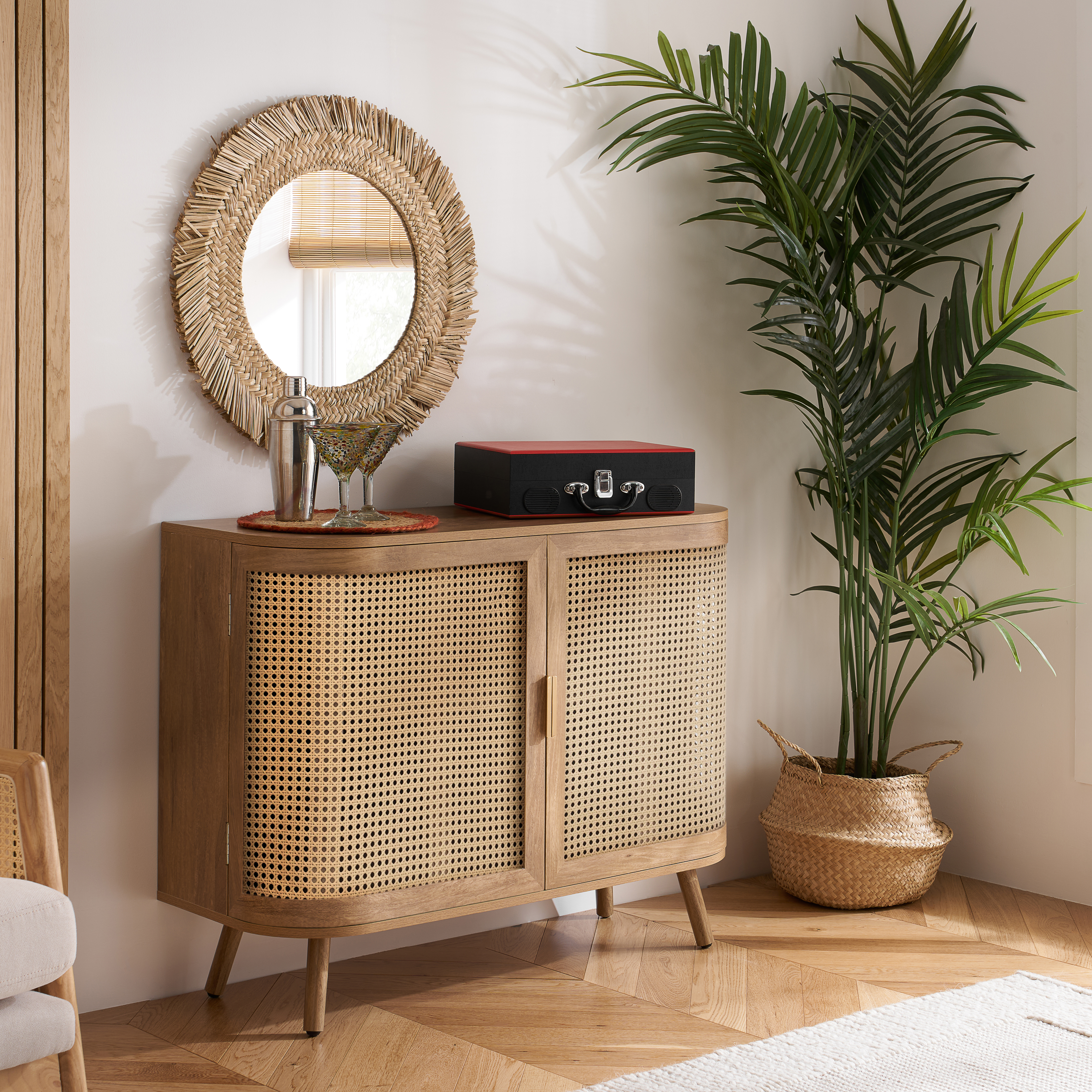 OTHLYN 2 Door Rattan Sideboard - Oak - Birlea Essentials