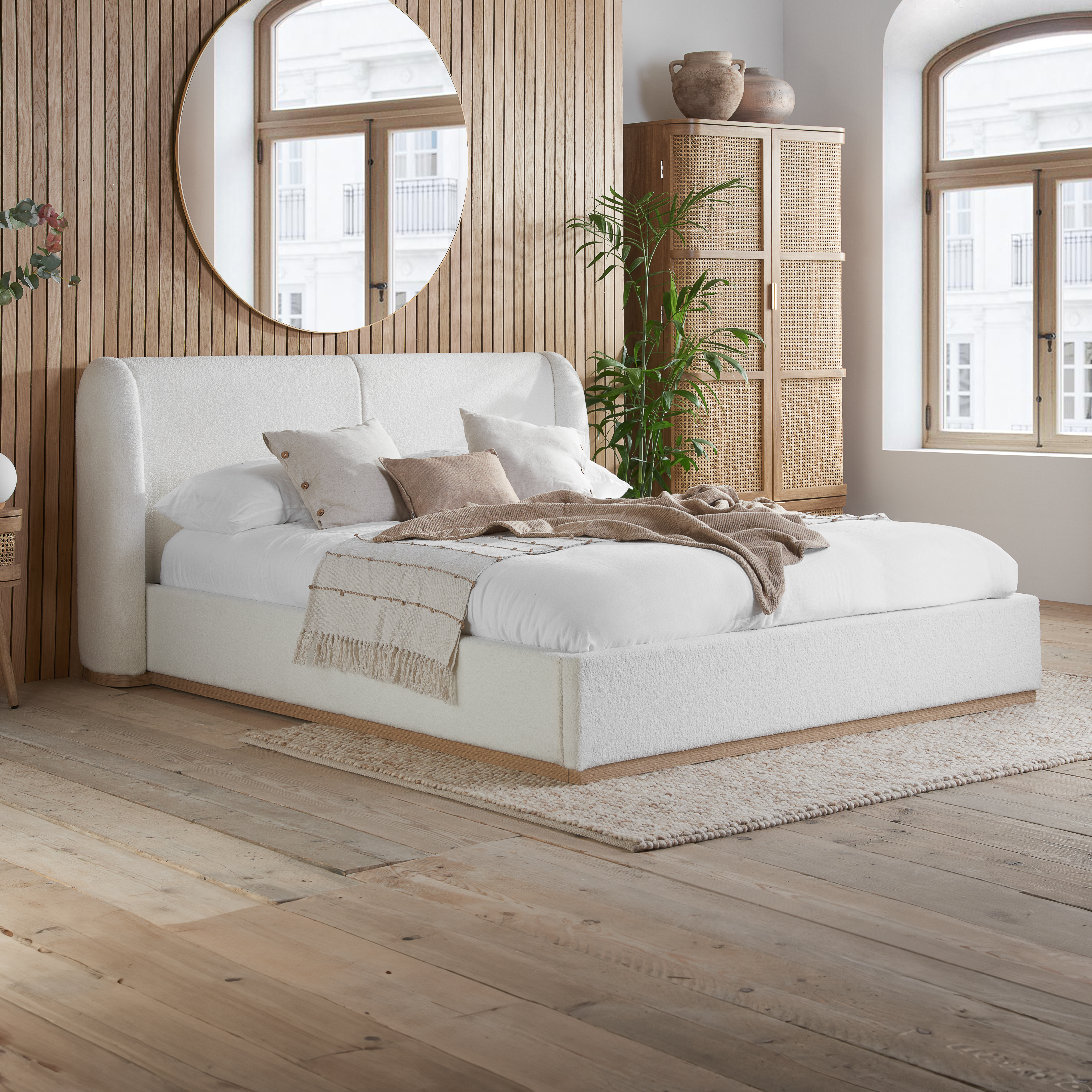 EVRALE Kingsize Fabric Bedframe - White - Birlea Essentials