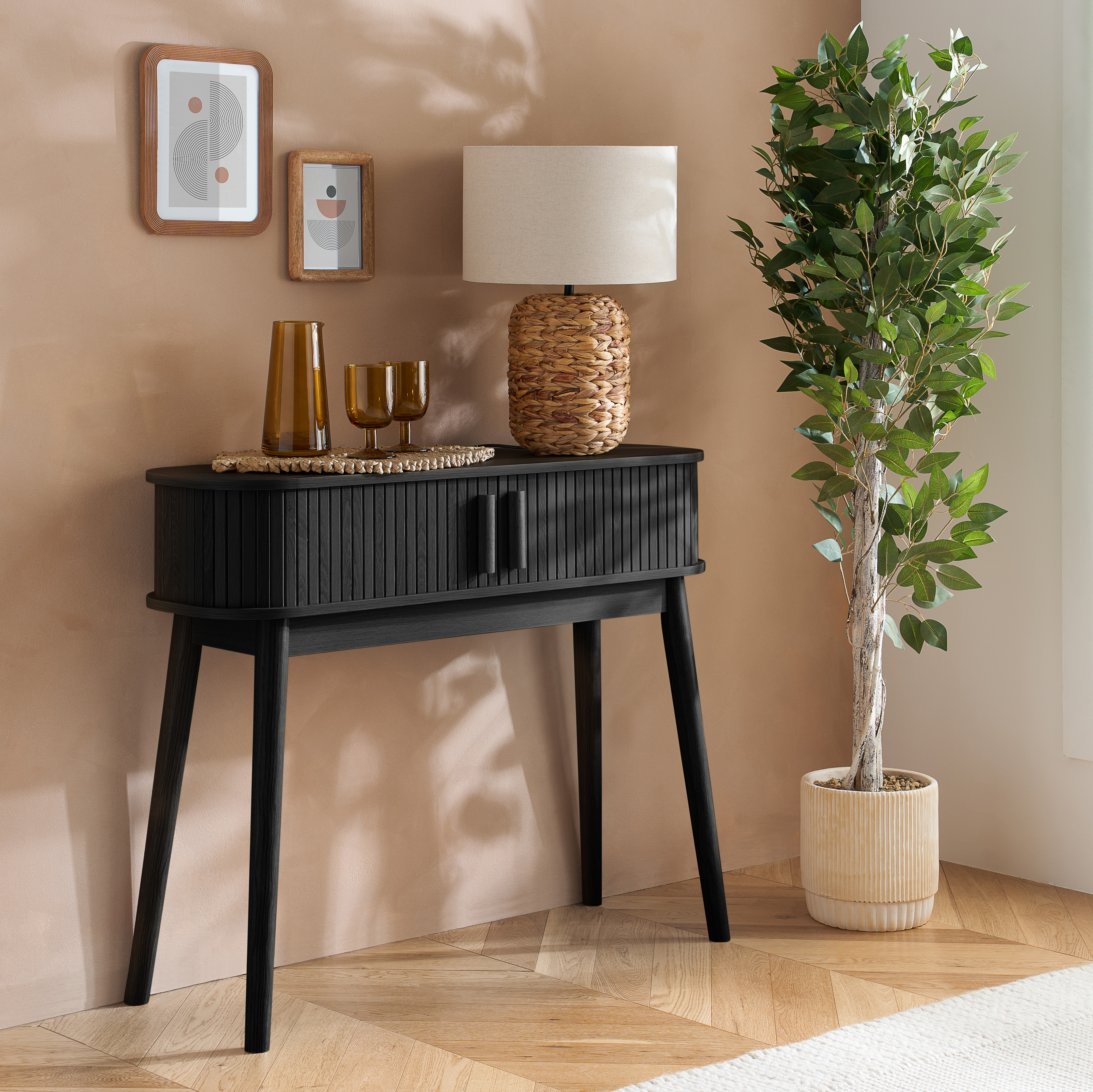 AUREN Fluted Console Table - Black - Birlea Essentials