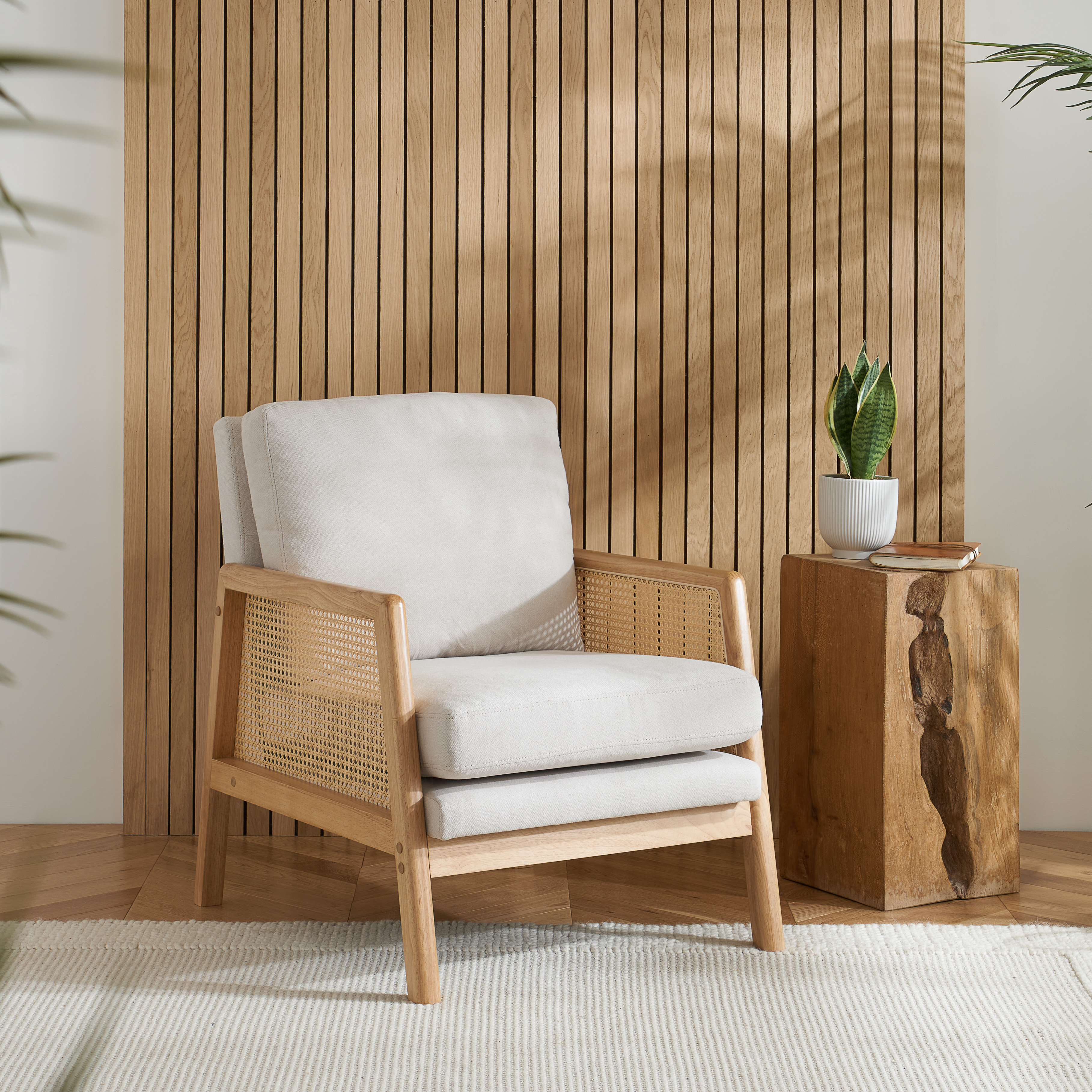 ISERA Fabric Rattan Armchair - White - Birlea Essentials