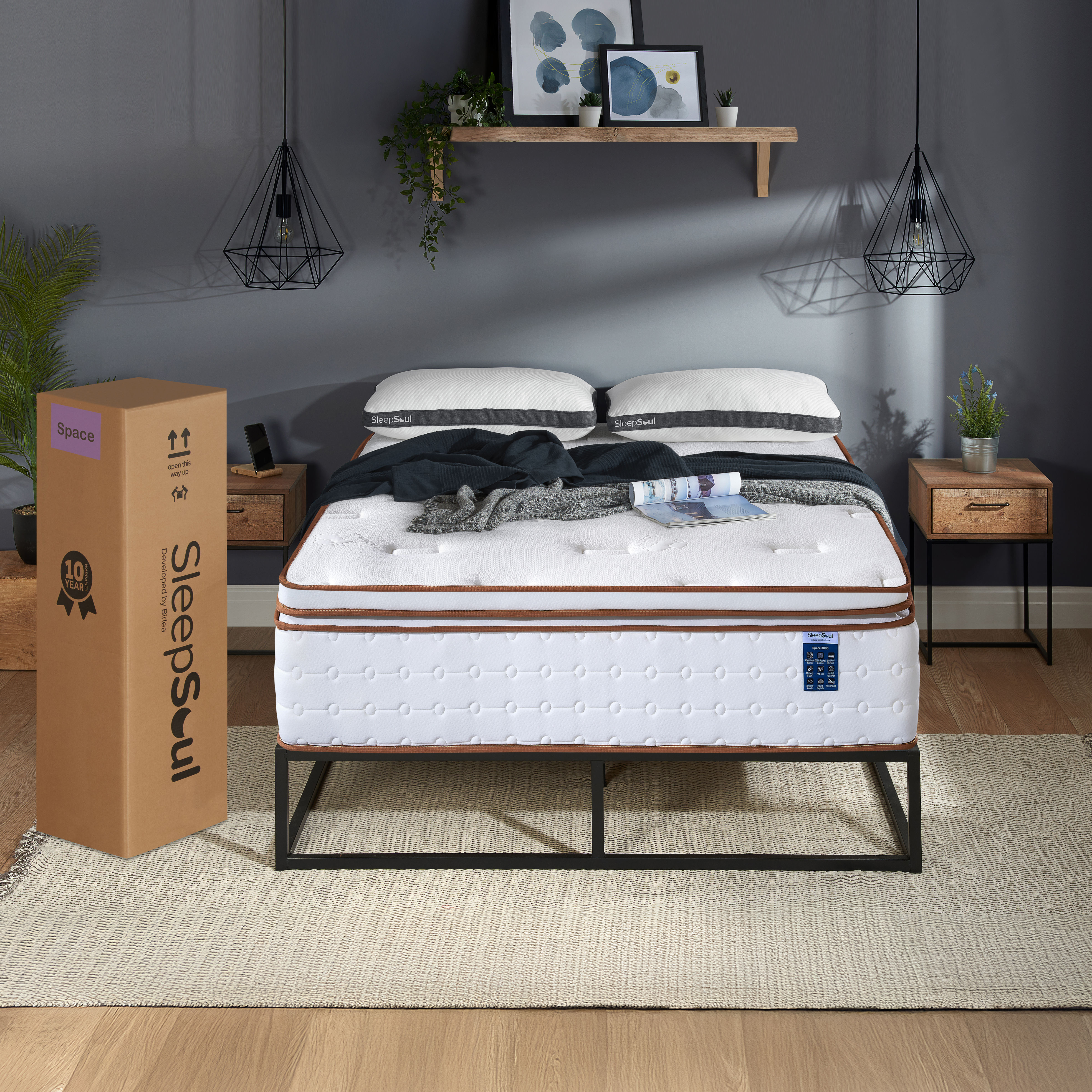 FENIXOR Kingsize Pocket Sprung Mattress 3000 Springs - White and Brown - Birlea Essentials