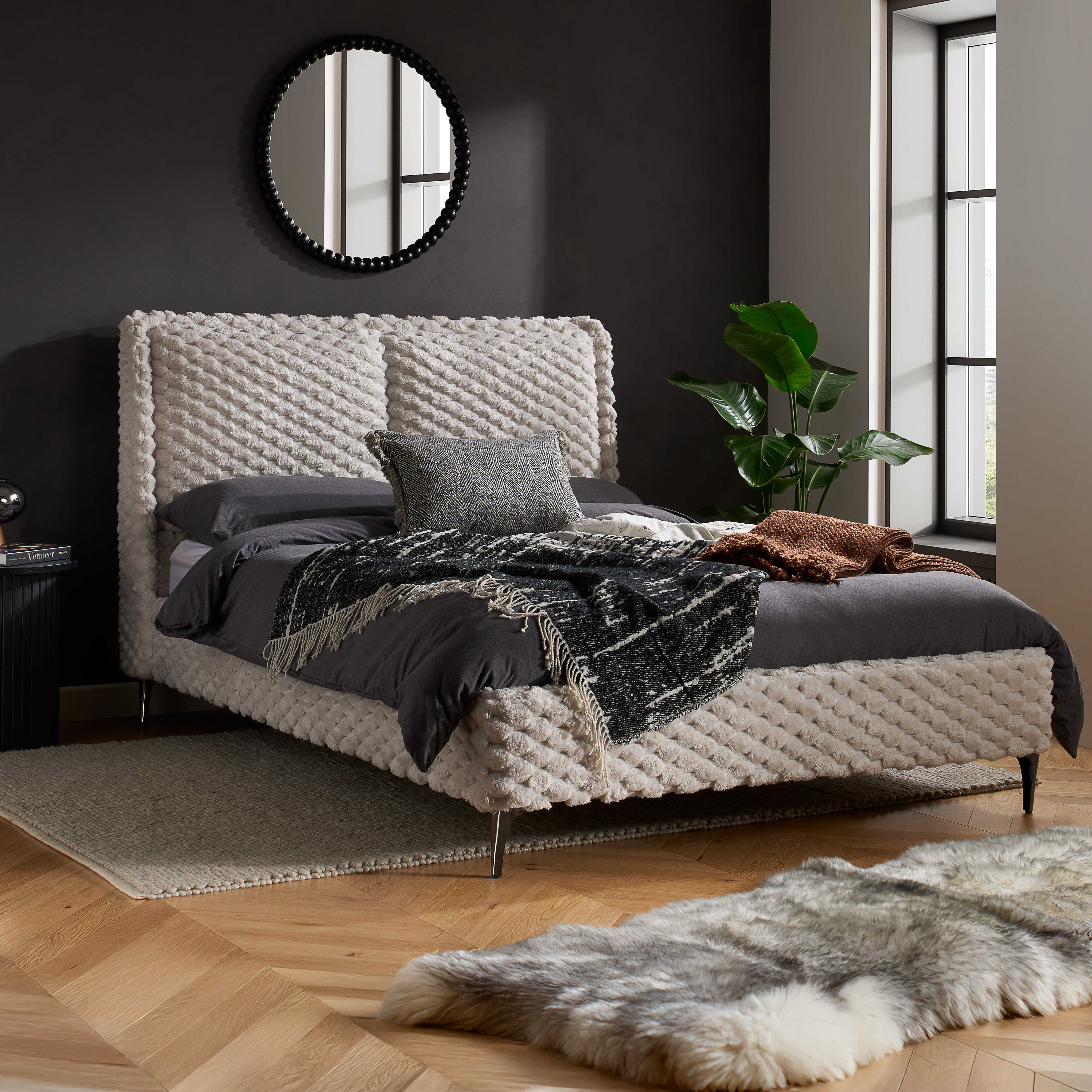 VELTHRA Double Fabric Bedframe - White - Birlea Essentials