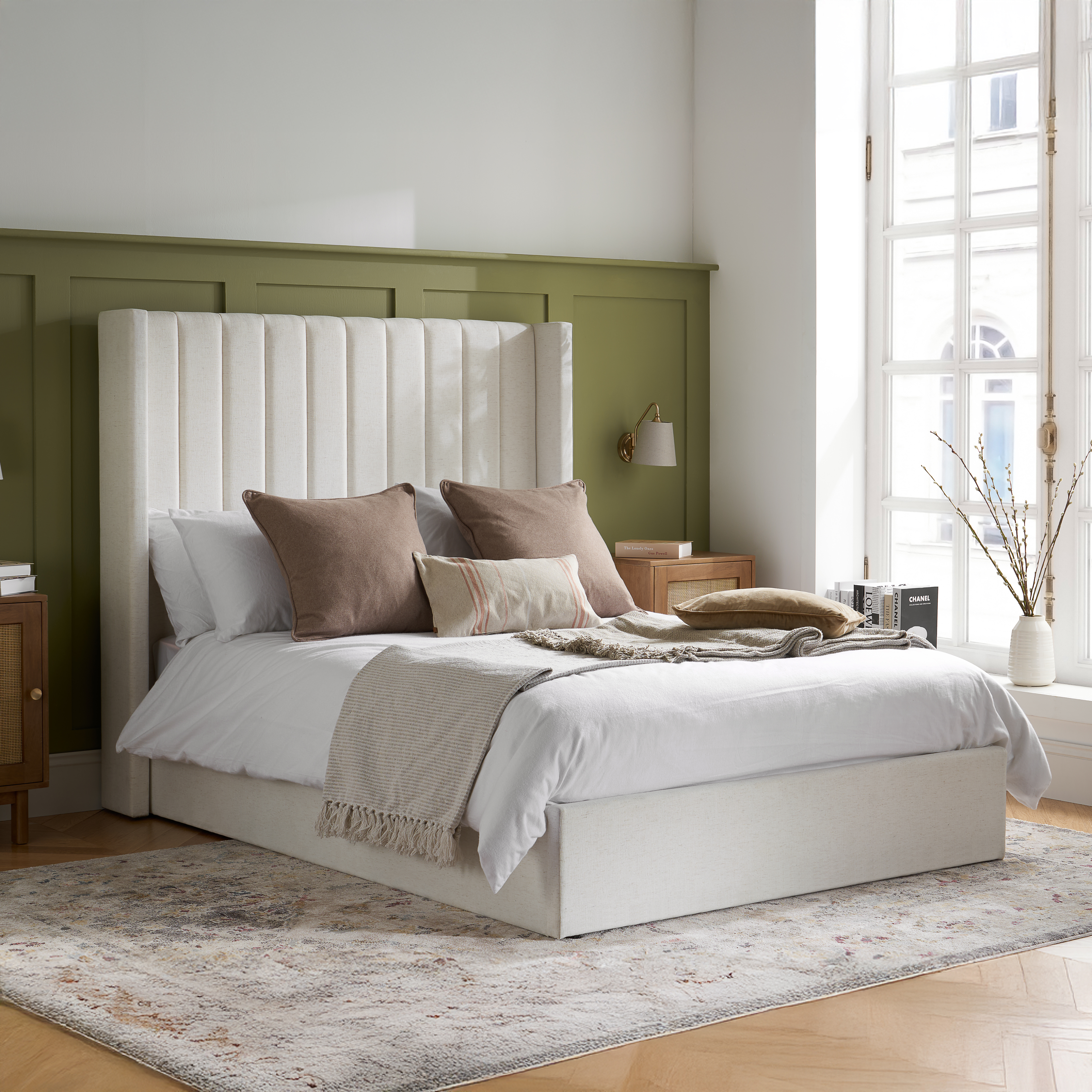 MAIVEN Kingsize Fabric Ottoman Storage Bedframe - Cream - Birlea Essentials