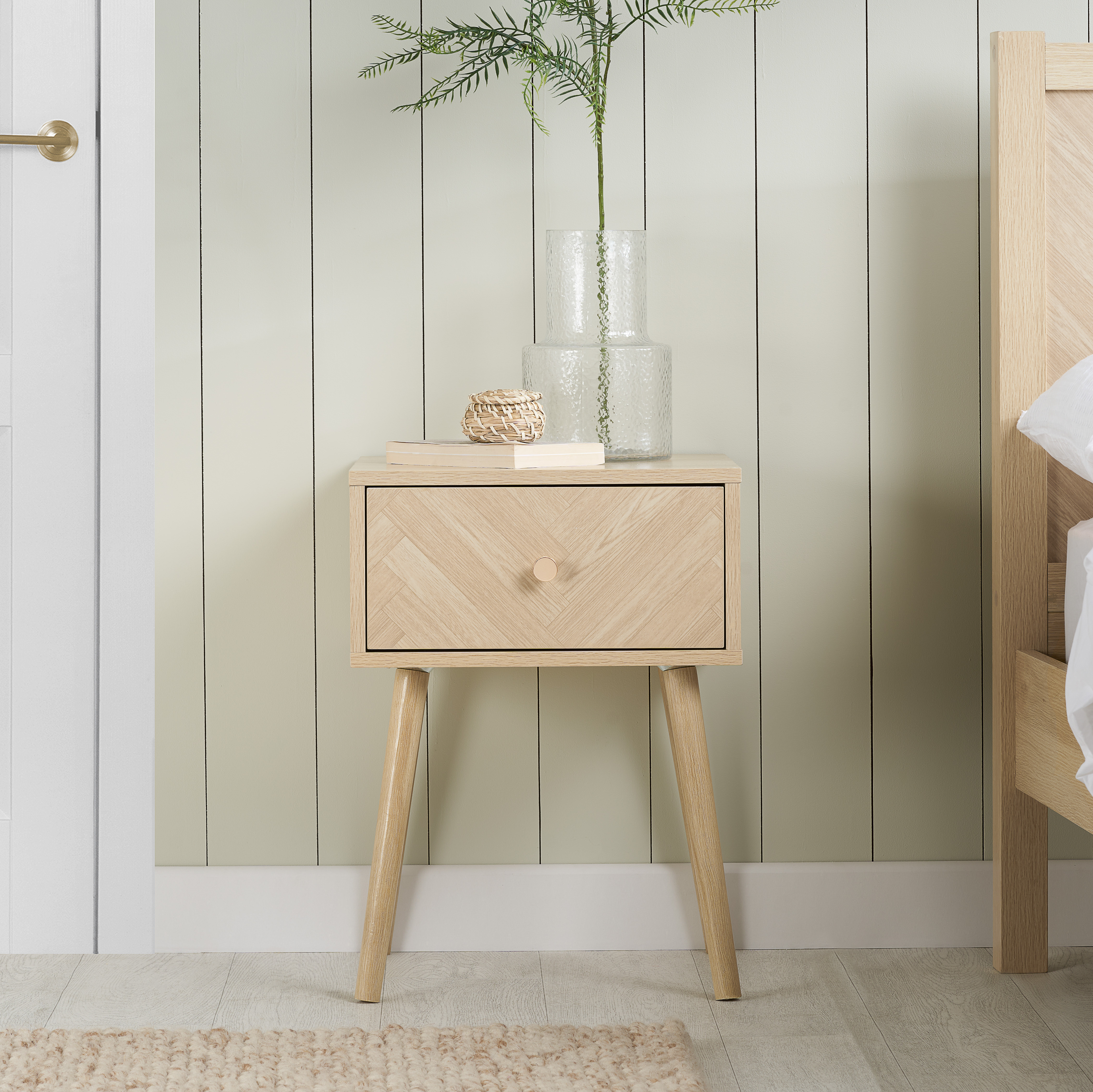 HEARTHEN 1 Drawer Bedside Table - Oak - Birlea Essentials