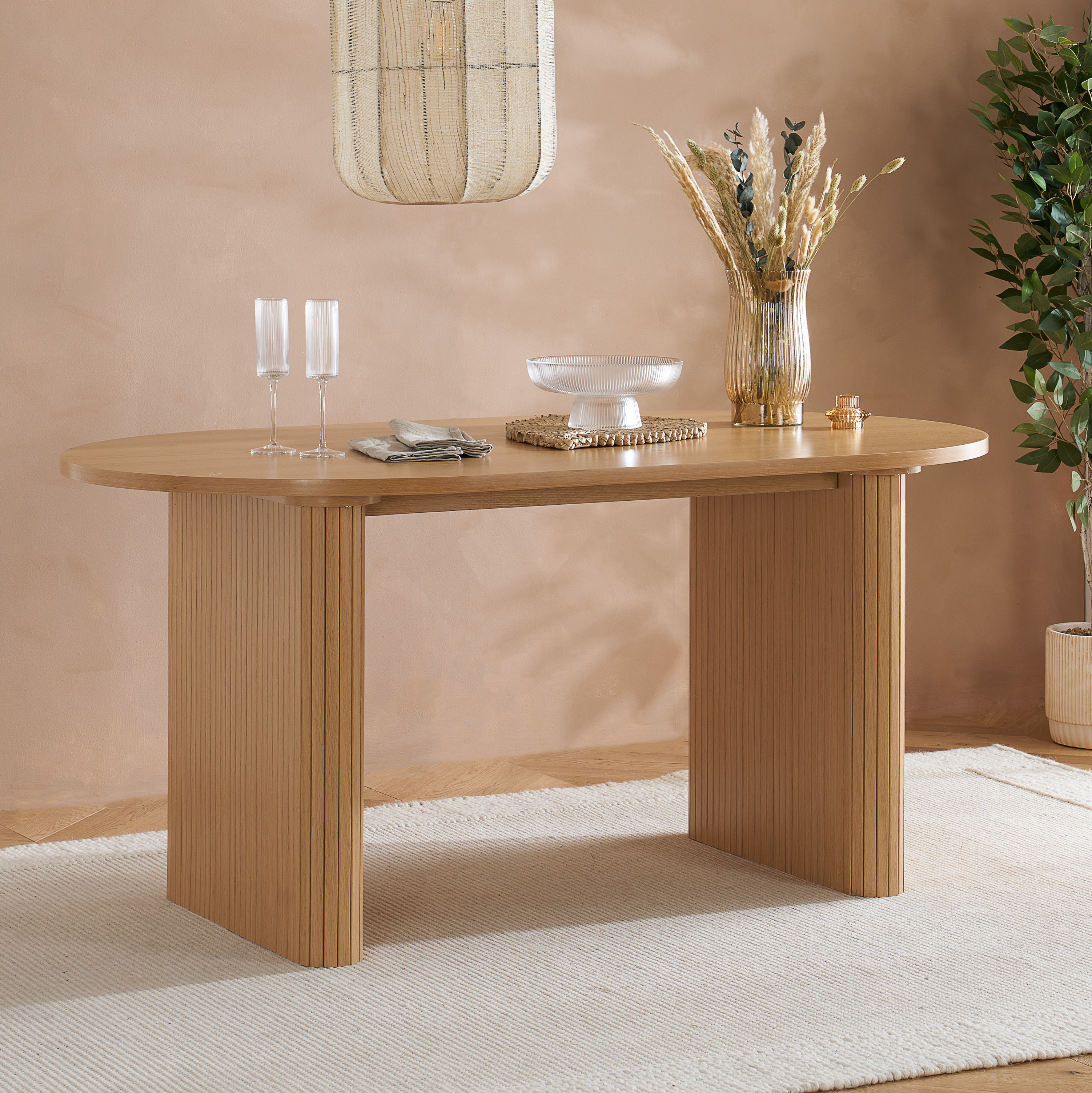 AUREN Fluted Oval Dining Table - Oak - Birlea Essentials