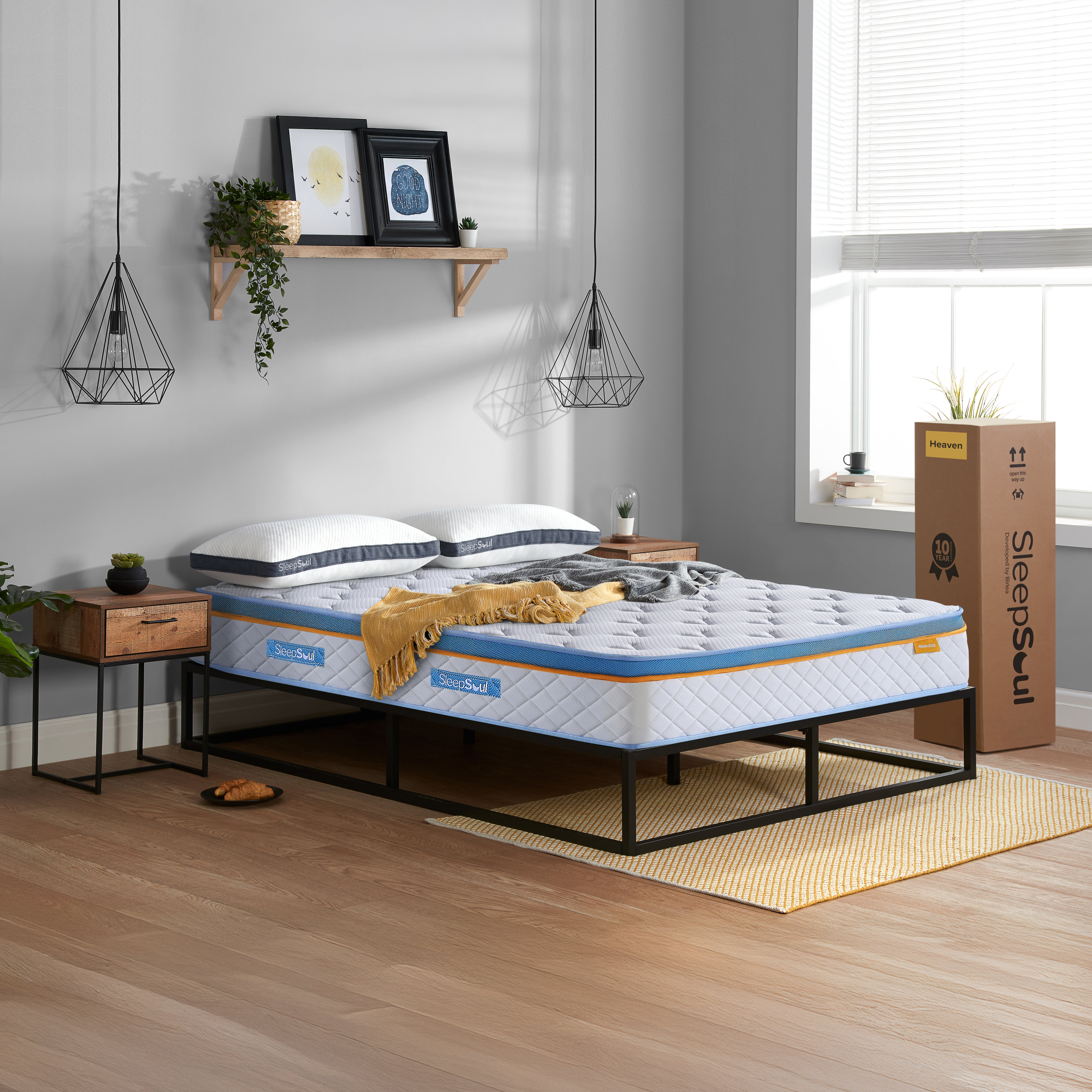 FENIXOR Super Kingsize Pocket Sprung Mattress 2000 Springs - White and Blue - Birlea Essentials