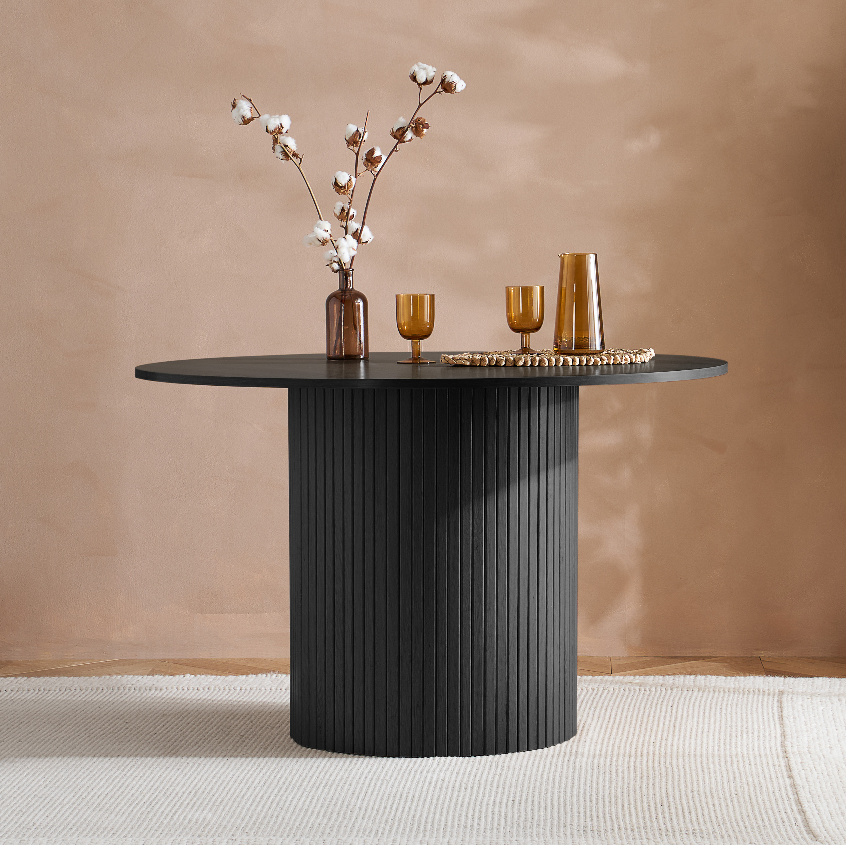 AUREN Fluted Round Dining Table - Black - Birlea Essentials