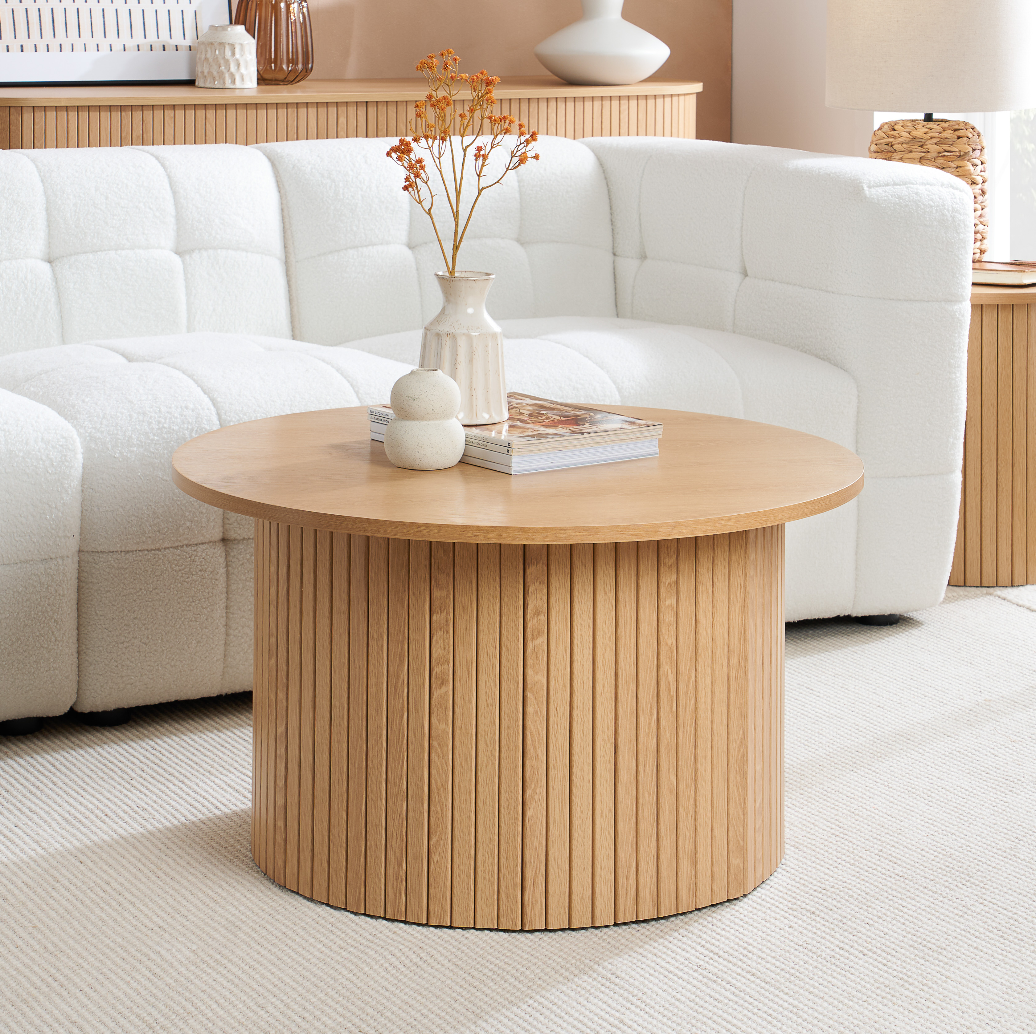 AUREN Fluted Round Coffee Table - Oak - Birlea Essentials