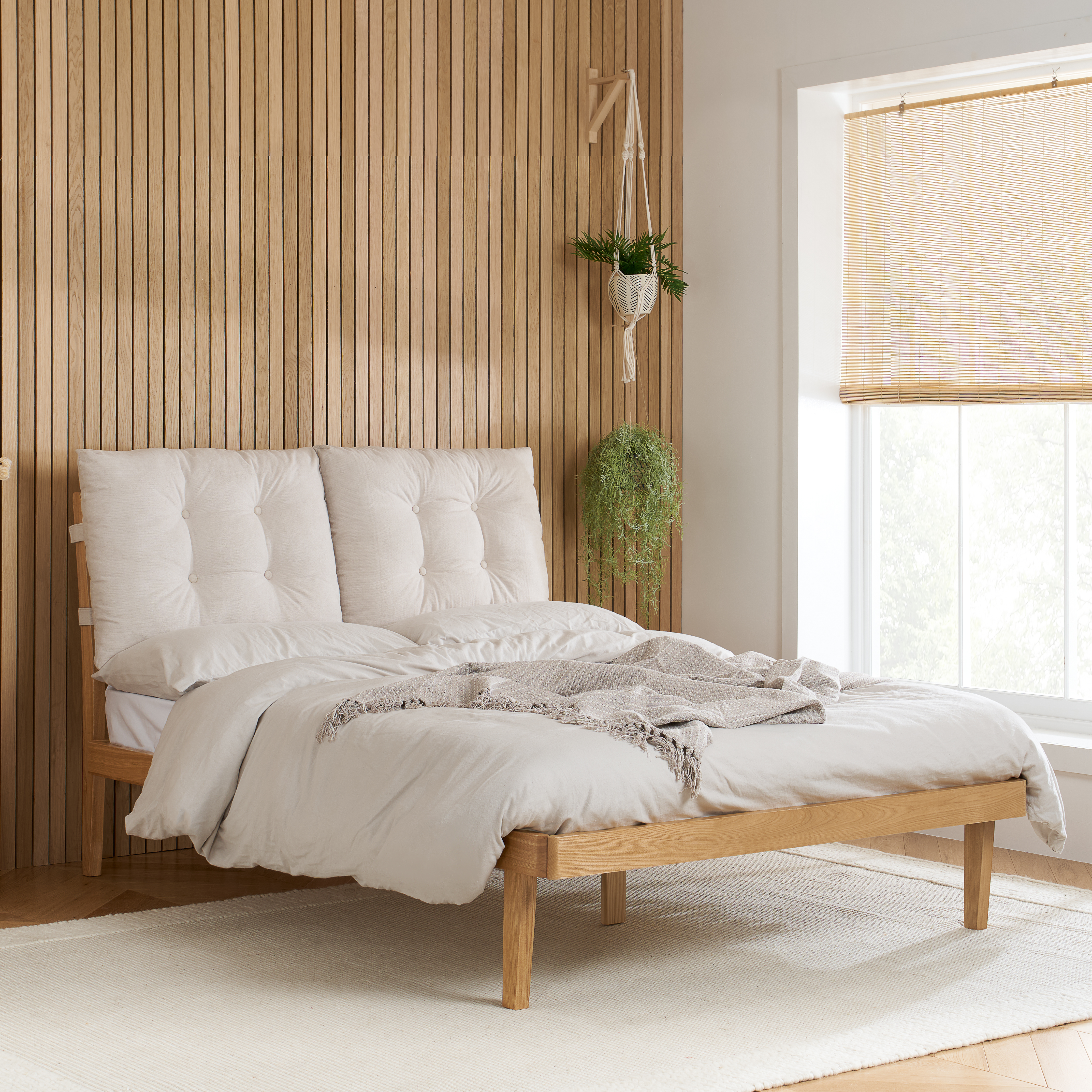 ANDREL Kingsize Pine Wood Bedframe - Light Oak - Birlea Essentials