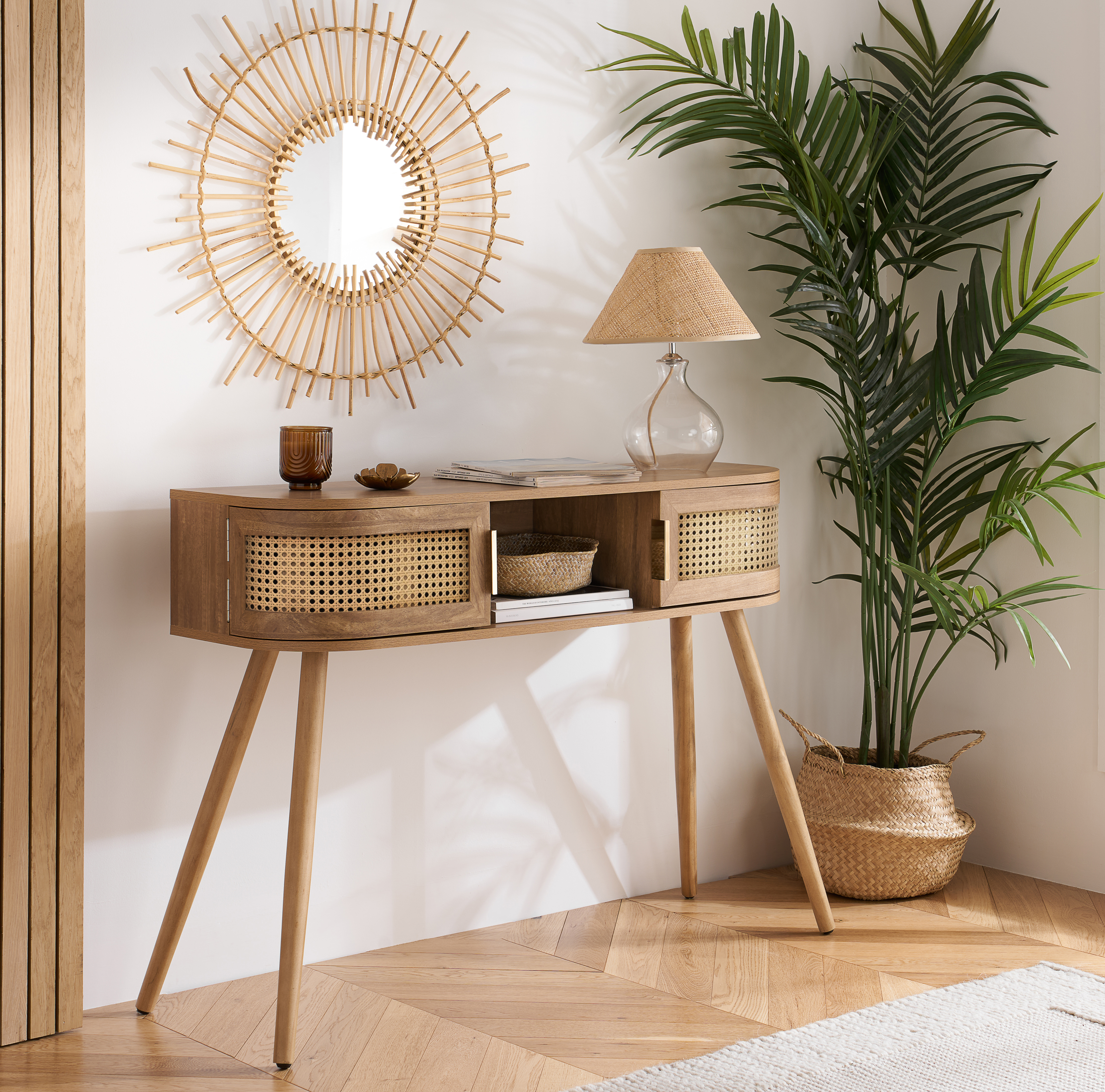 OTHLYN Rattan Console Table - Oak - Birlea Essentials