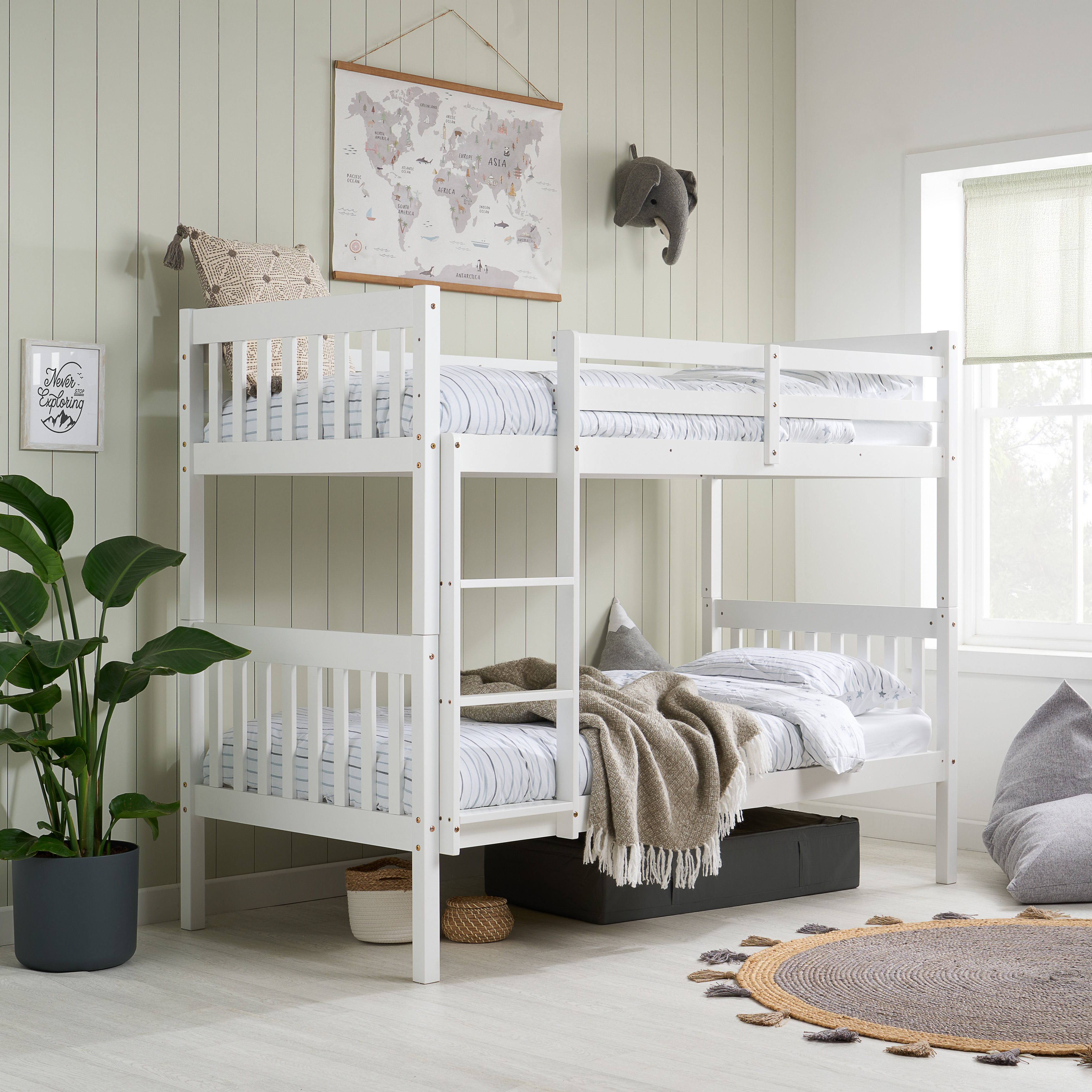 BRINLOW Single Pine Wood Bunk Bed - White - Birlea Essentials