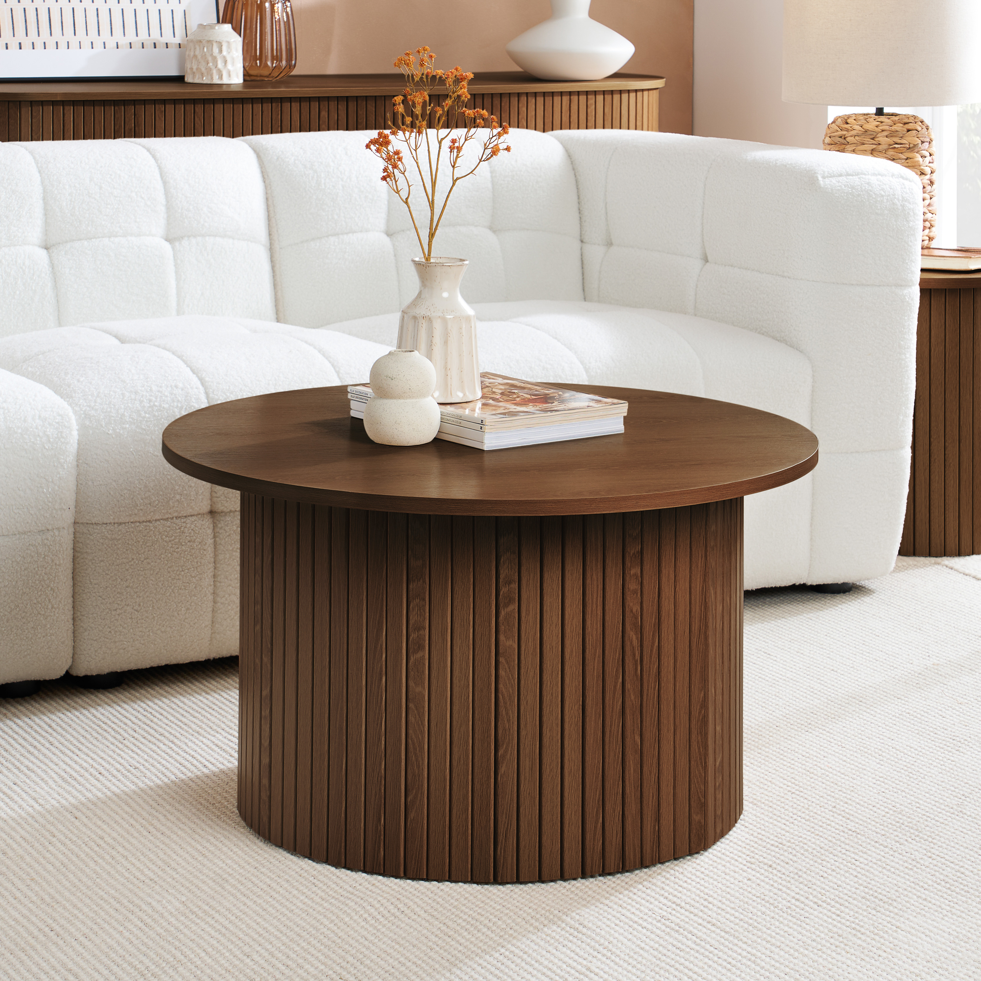 AUREN Fluted Round Coffee Table - Walnut - Birlea Essentials