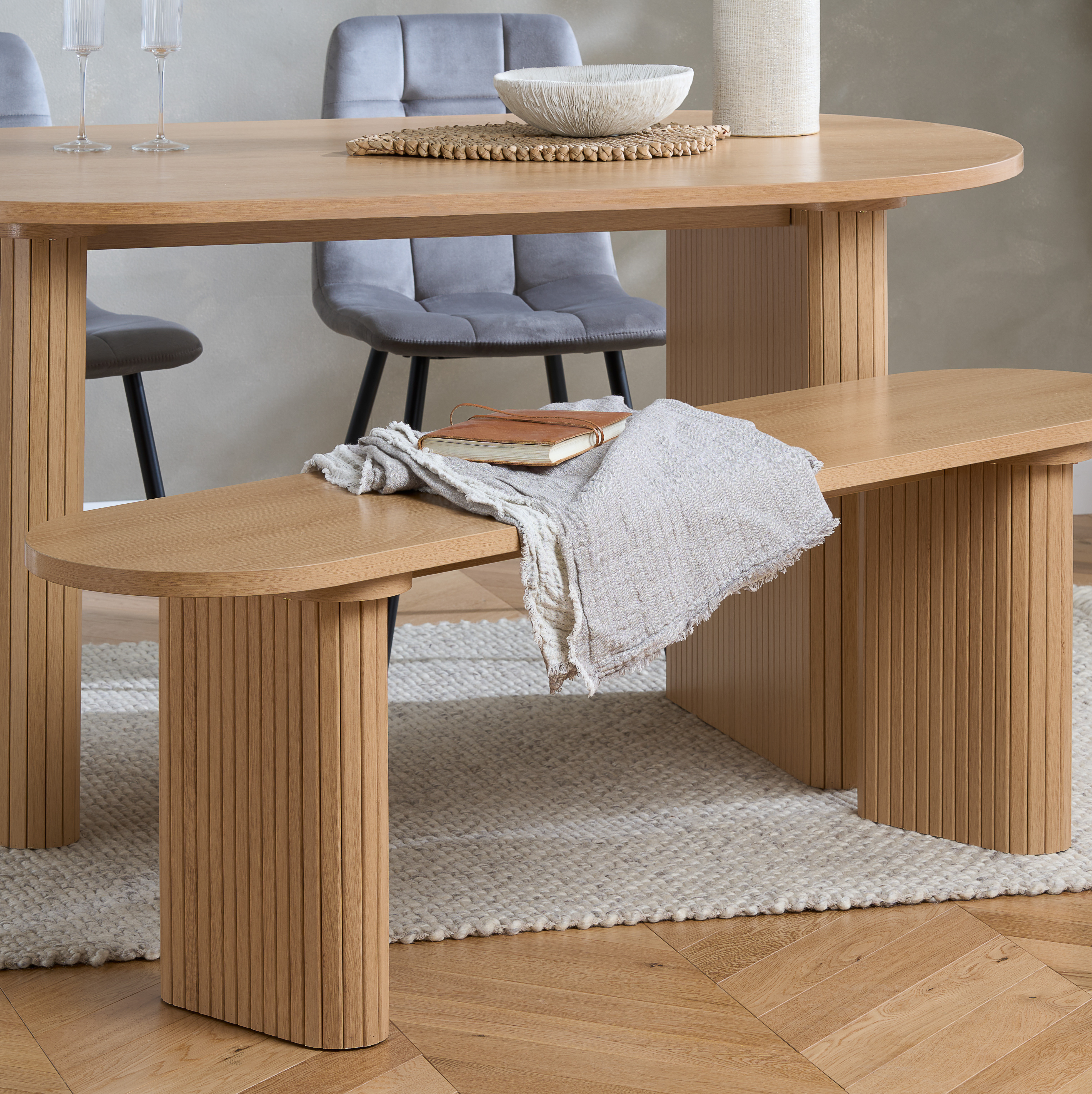 AUREN Fluted Dining Bench - Oak - Birlea Essentials