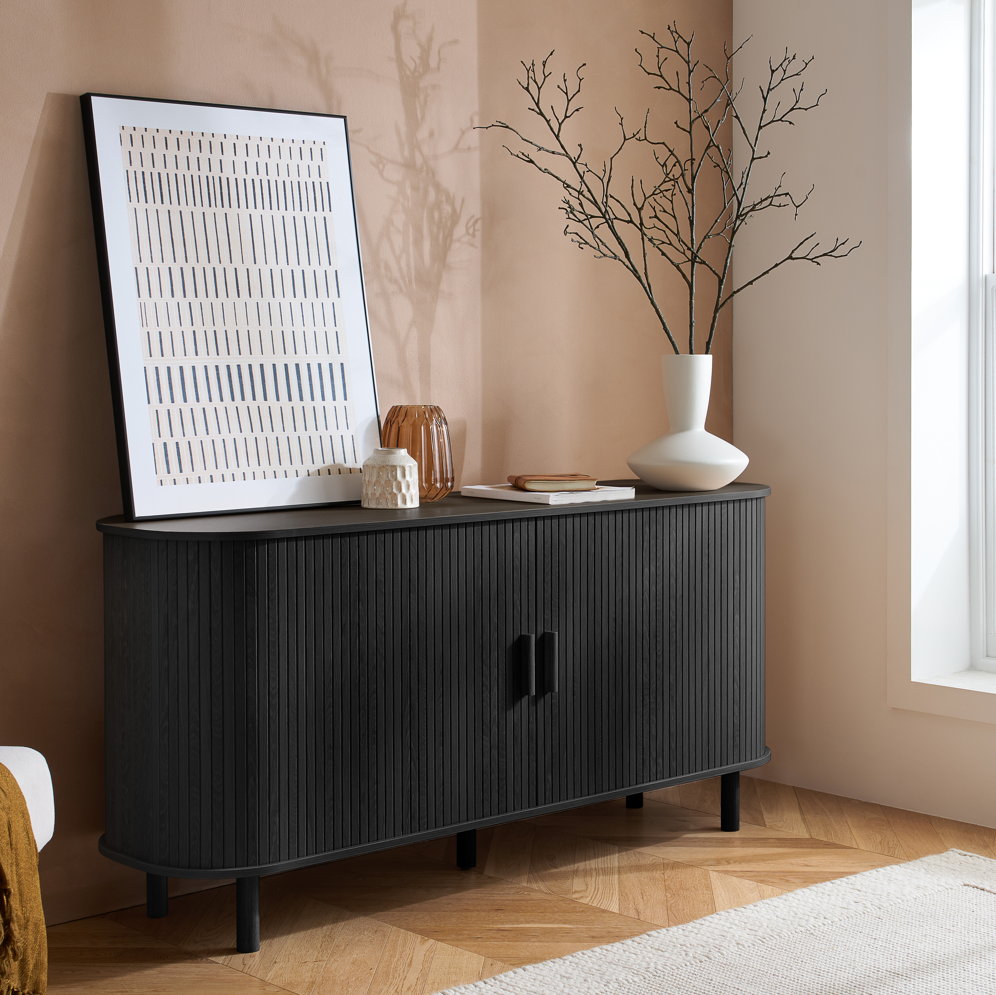 AUREN Fluted 2 Door Sideboard - Black - Birlea Essentials