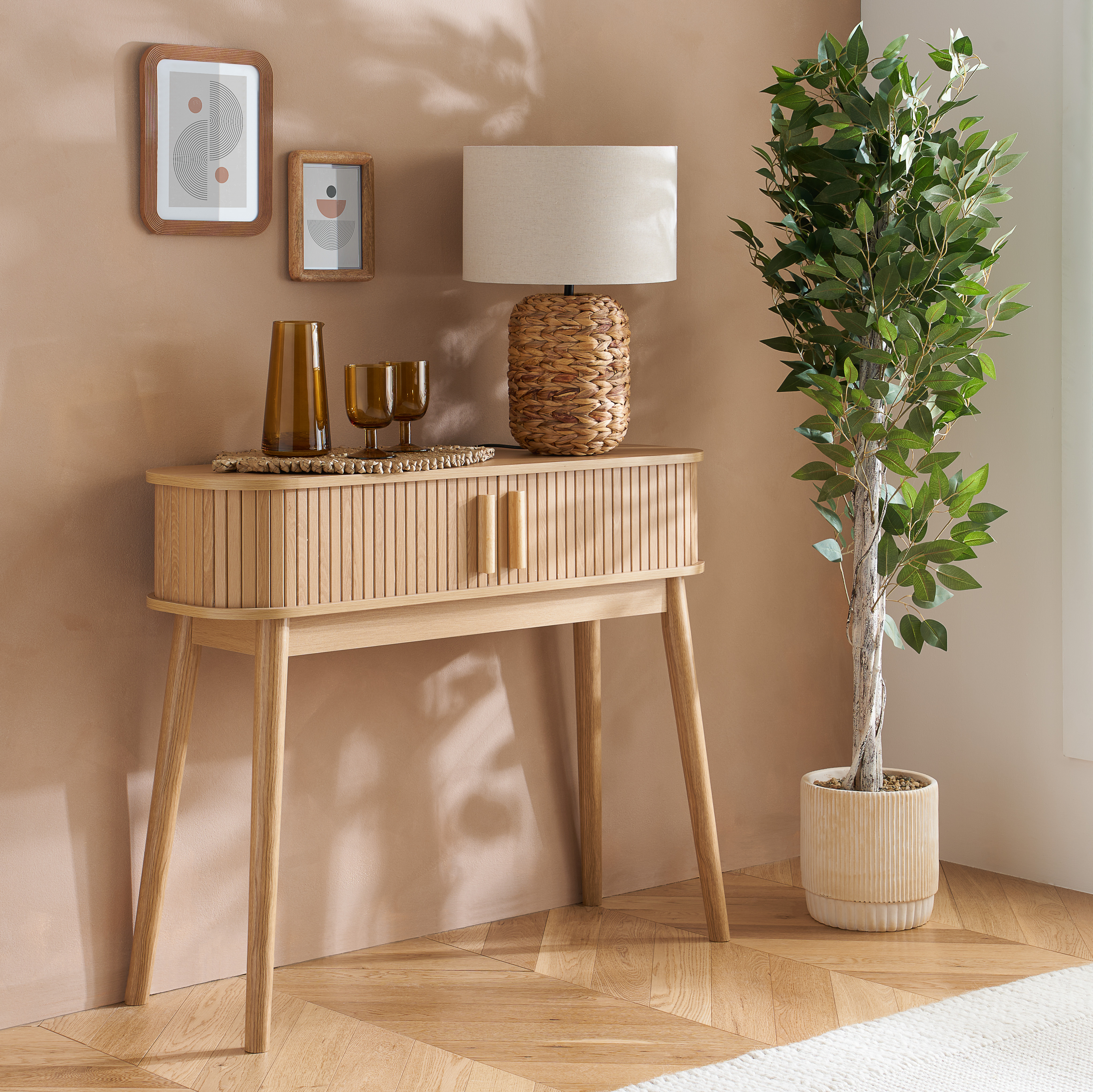AUREN Fluted Console Table - Oak - Birlea Essentials