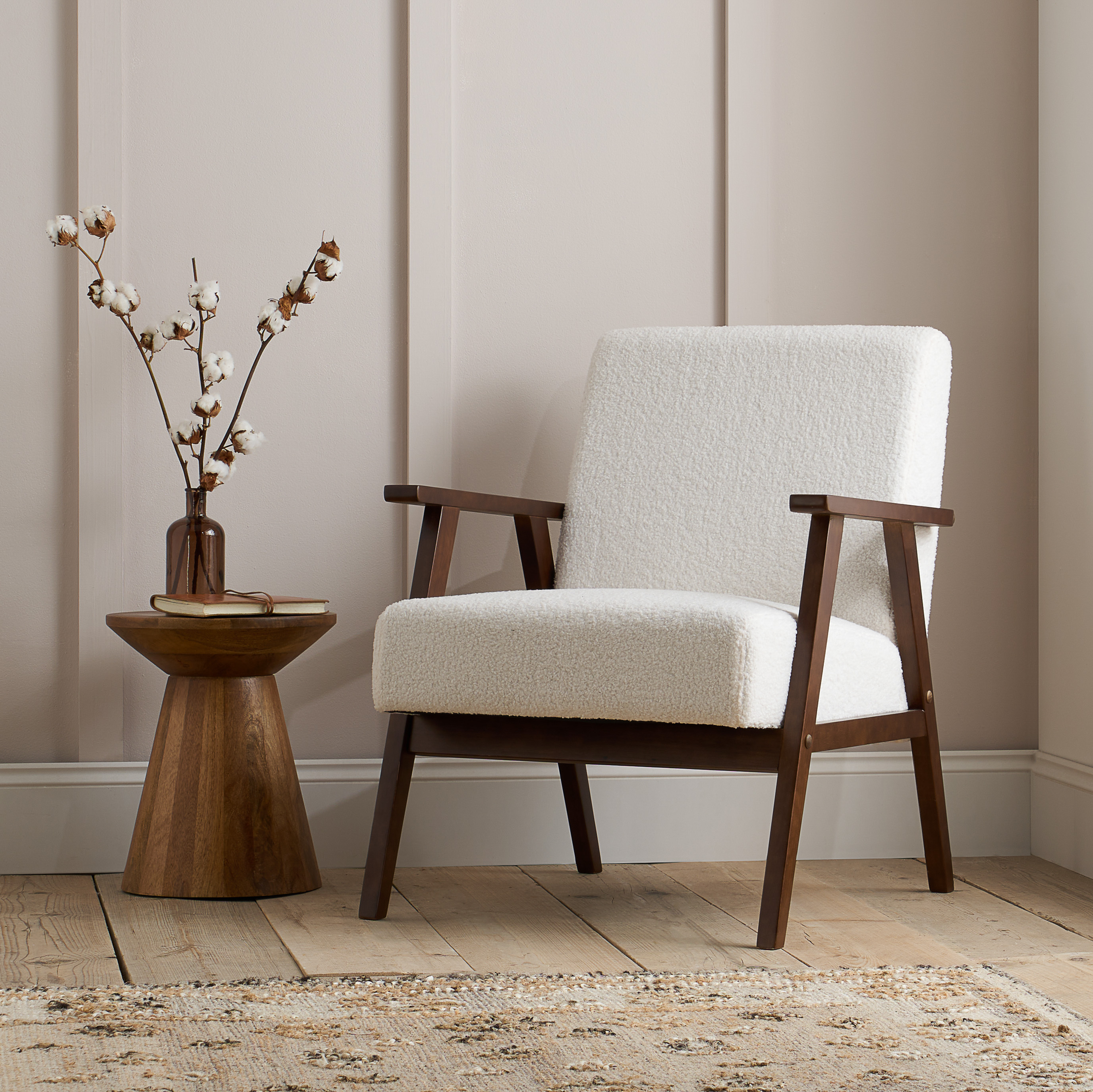 ELVRIC Boucle Fabric Armchair - White - Birlea Essentials