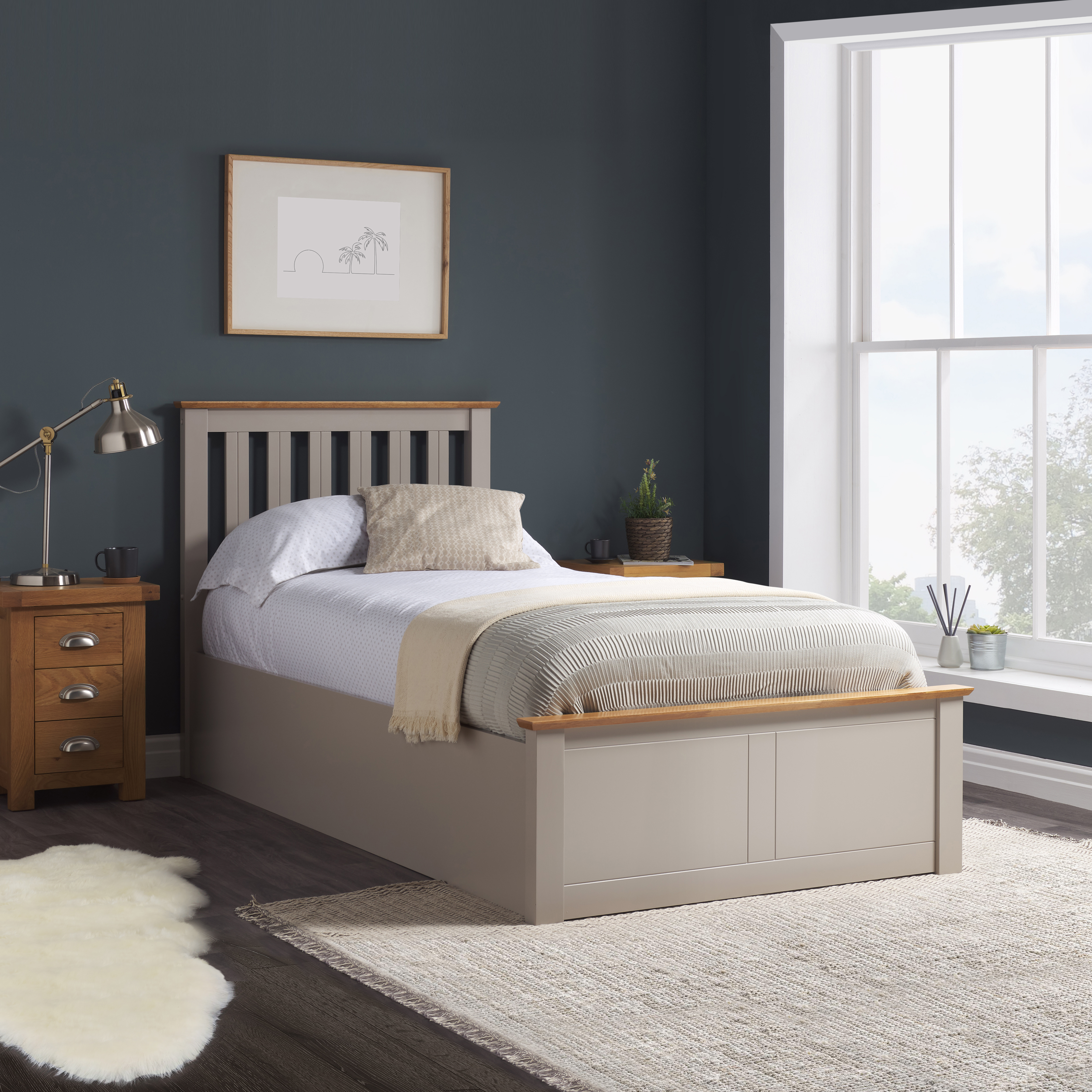 CORVEN Single Wooden Ottoman Storage Bedframe - Pearl Grey - Birlea Essentials