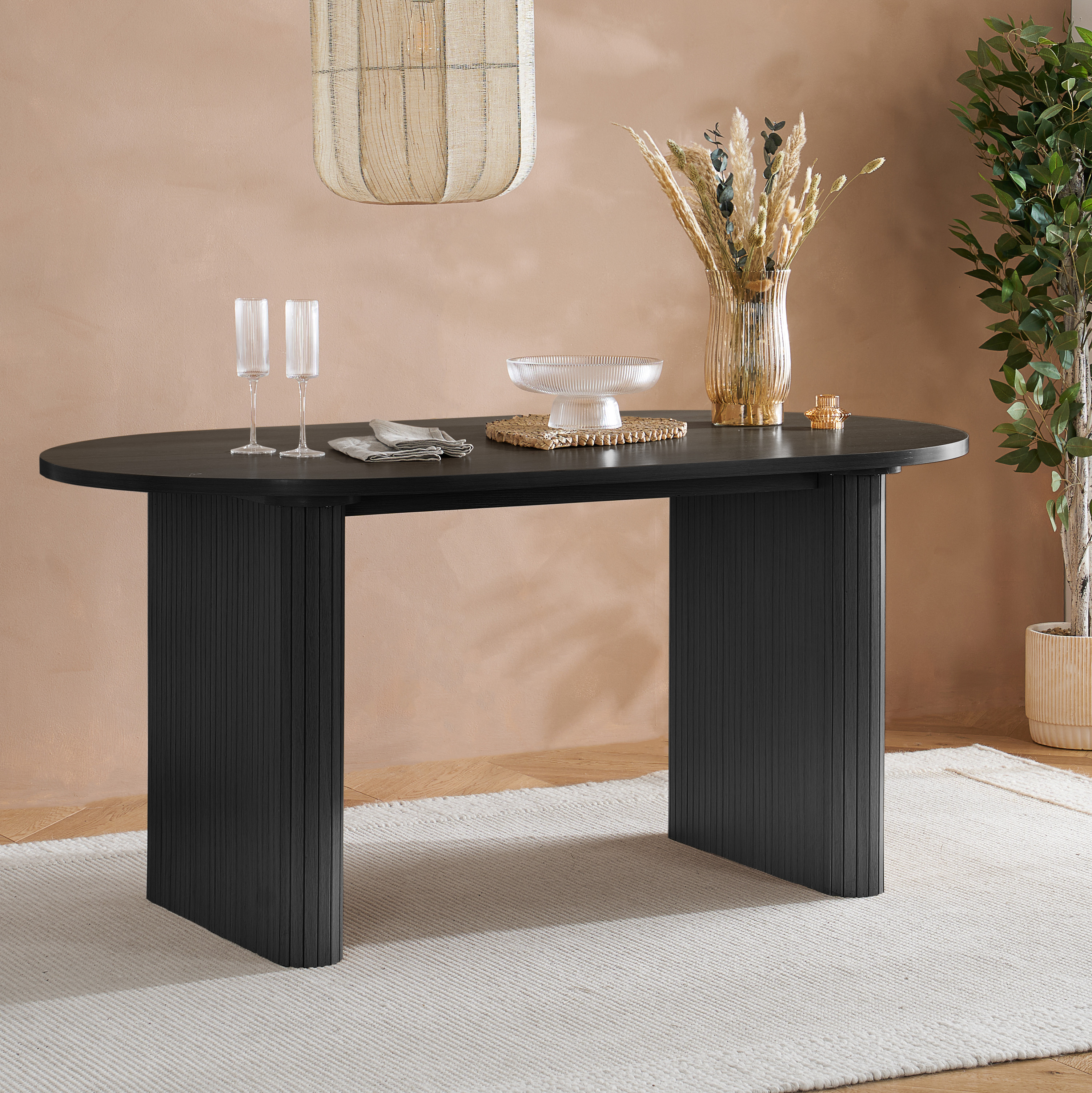 AUREN Fluted Oval Dining Table - Black - Birlea Essentials