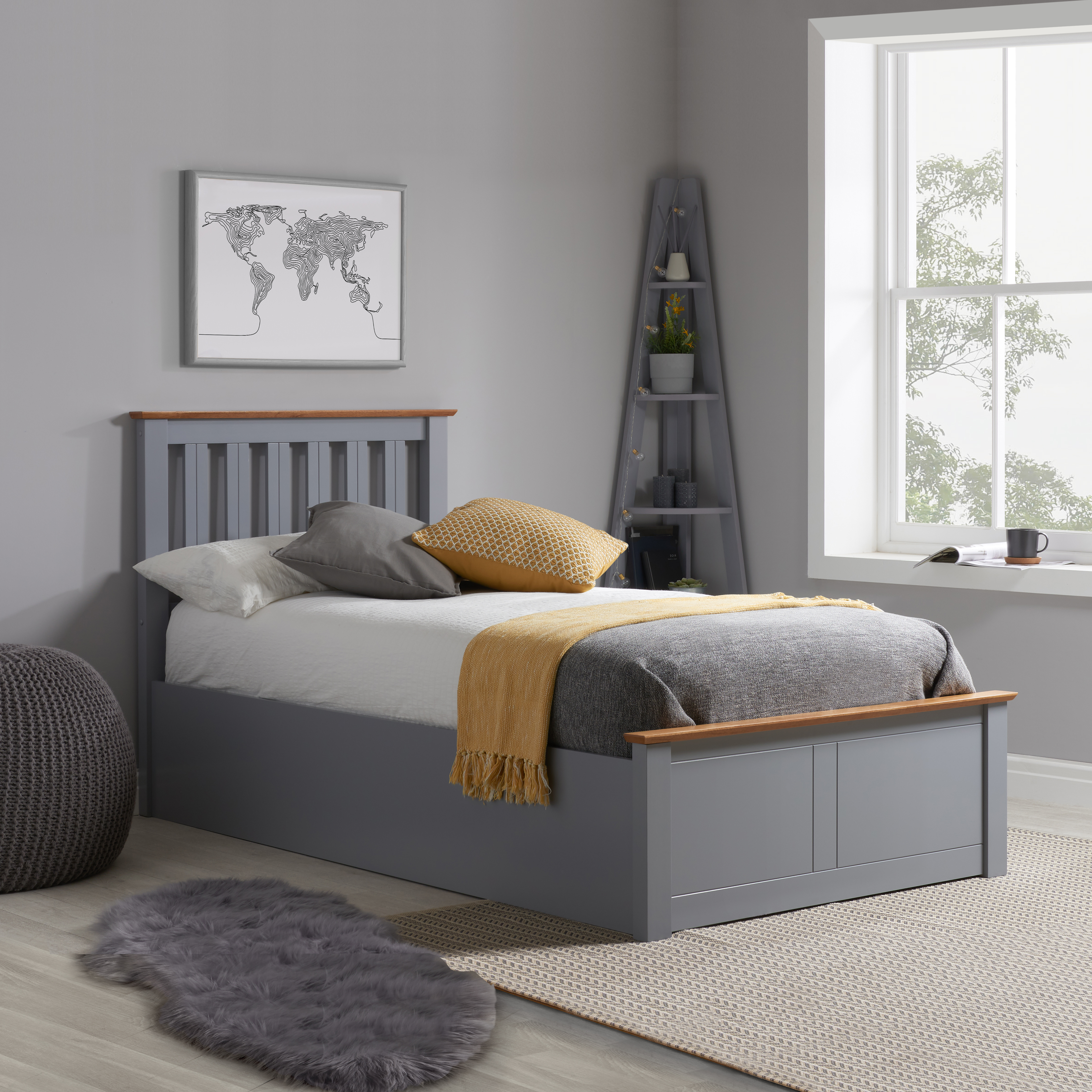 CORVEN Single Wooden Ottoman Storage Bedframe - Stone Grey - Birlea Essentials