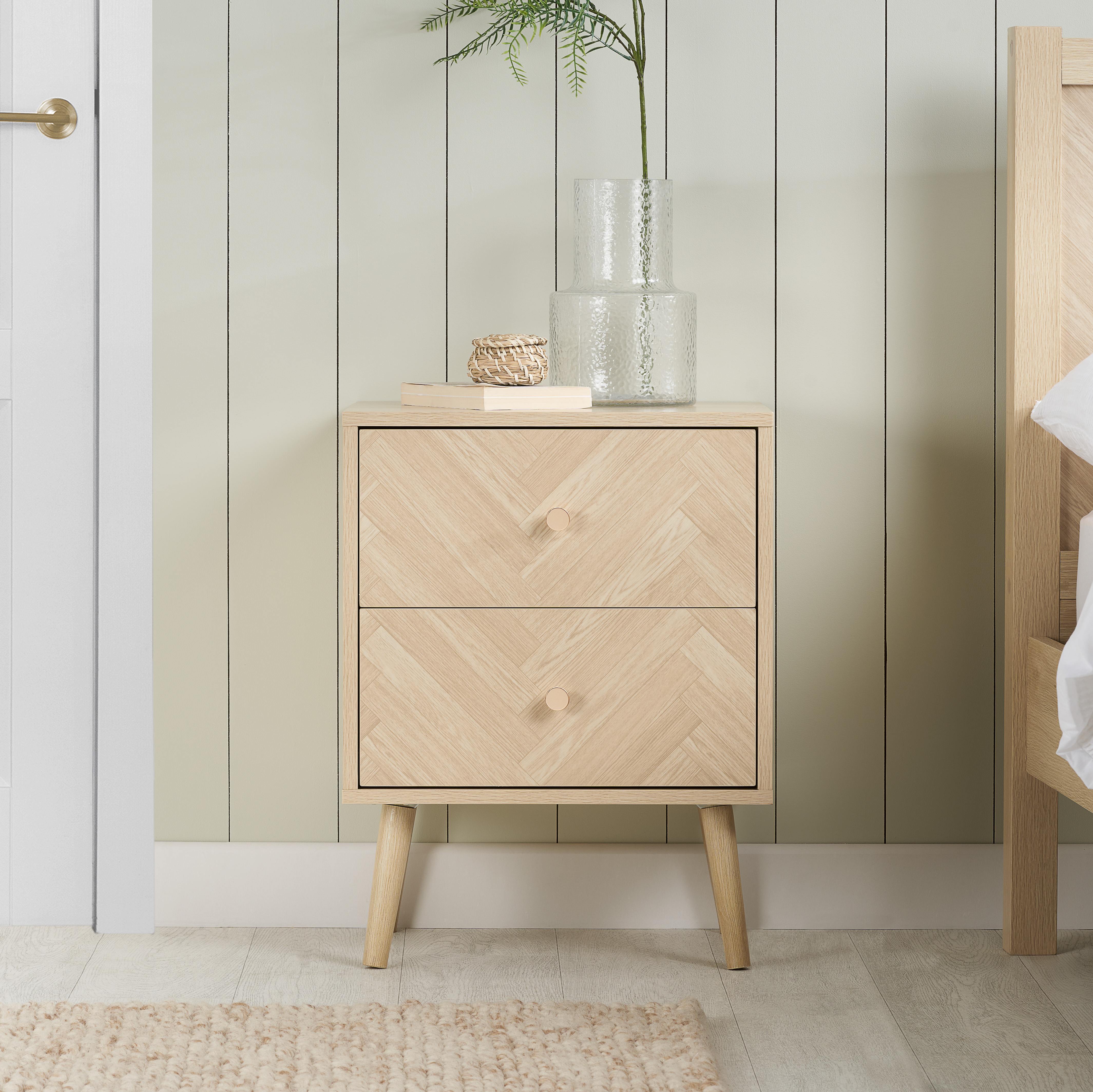 HEARTHEN 2 Drawer Bedside Table - Oak - Birlea Essentials