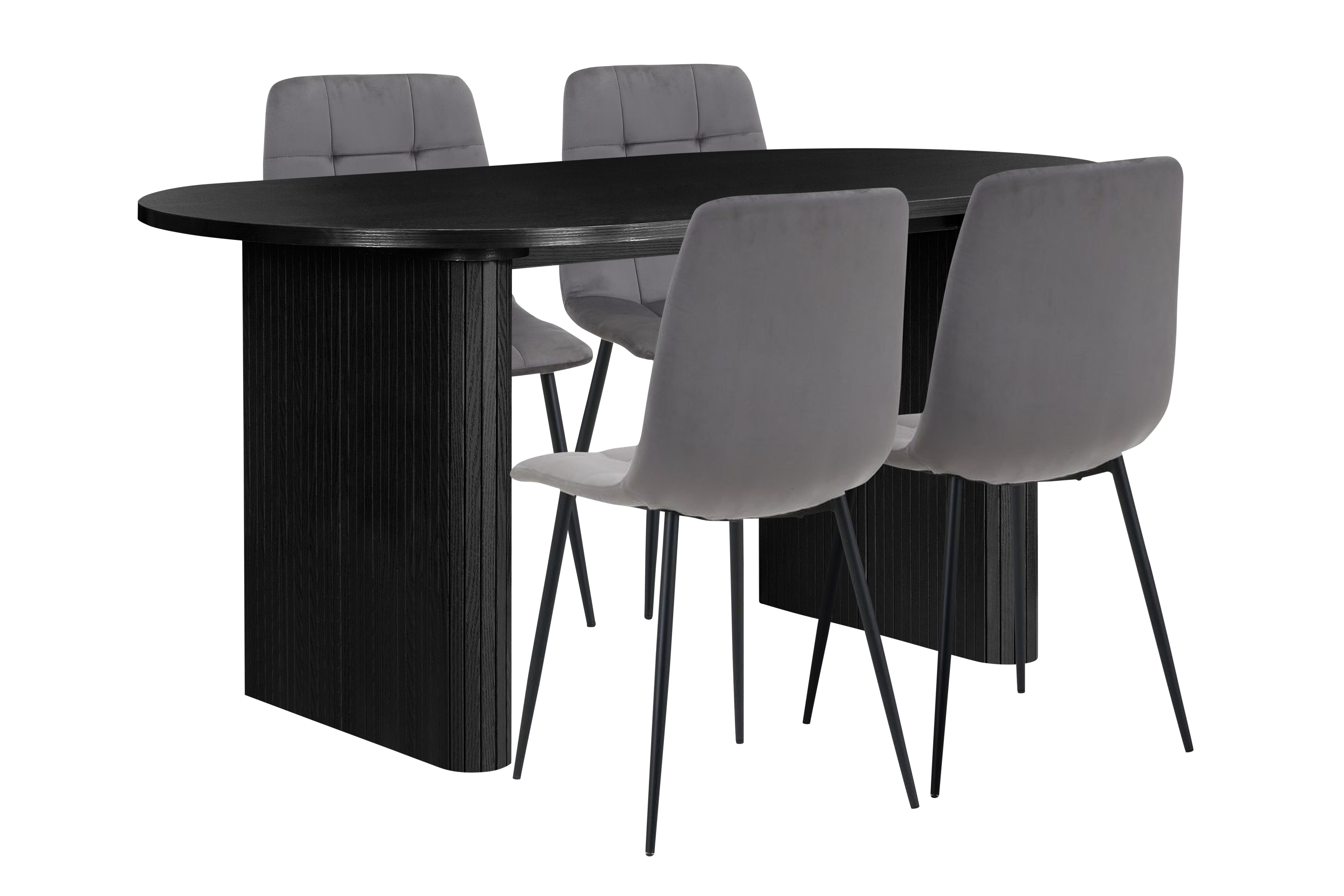 AUREN Fluted Oval Dining Table with 4 Fabric Chairs - Black - Birlea Essentials