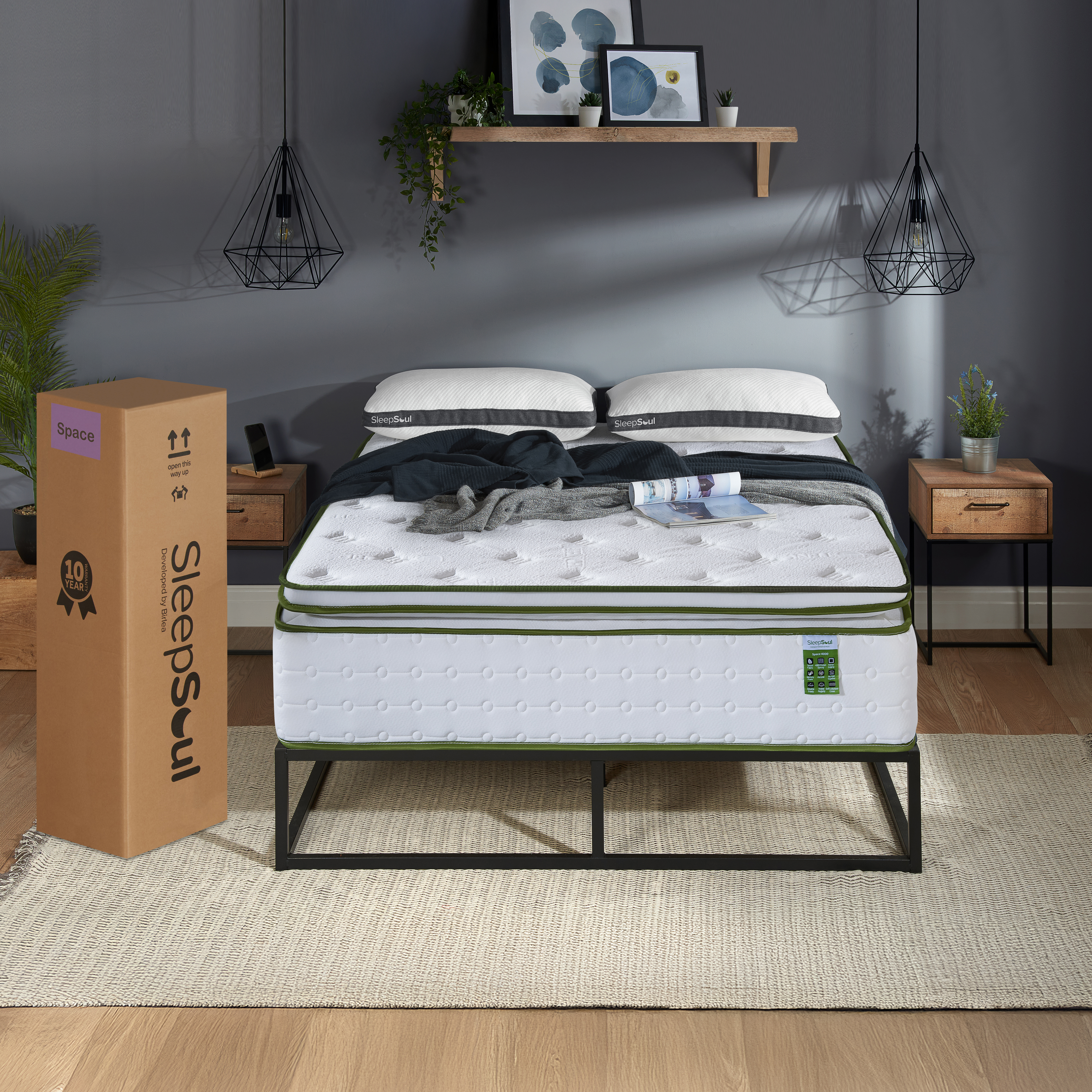 FENIXOR Kingsize Orthopaedic Pocket Sprung Mattress 4000 Spring - White and Green - Birlea Essentials