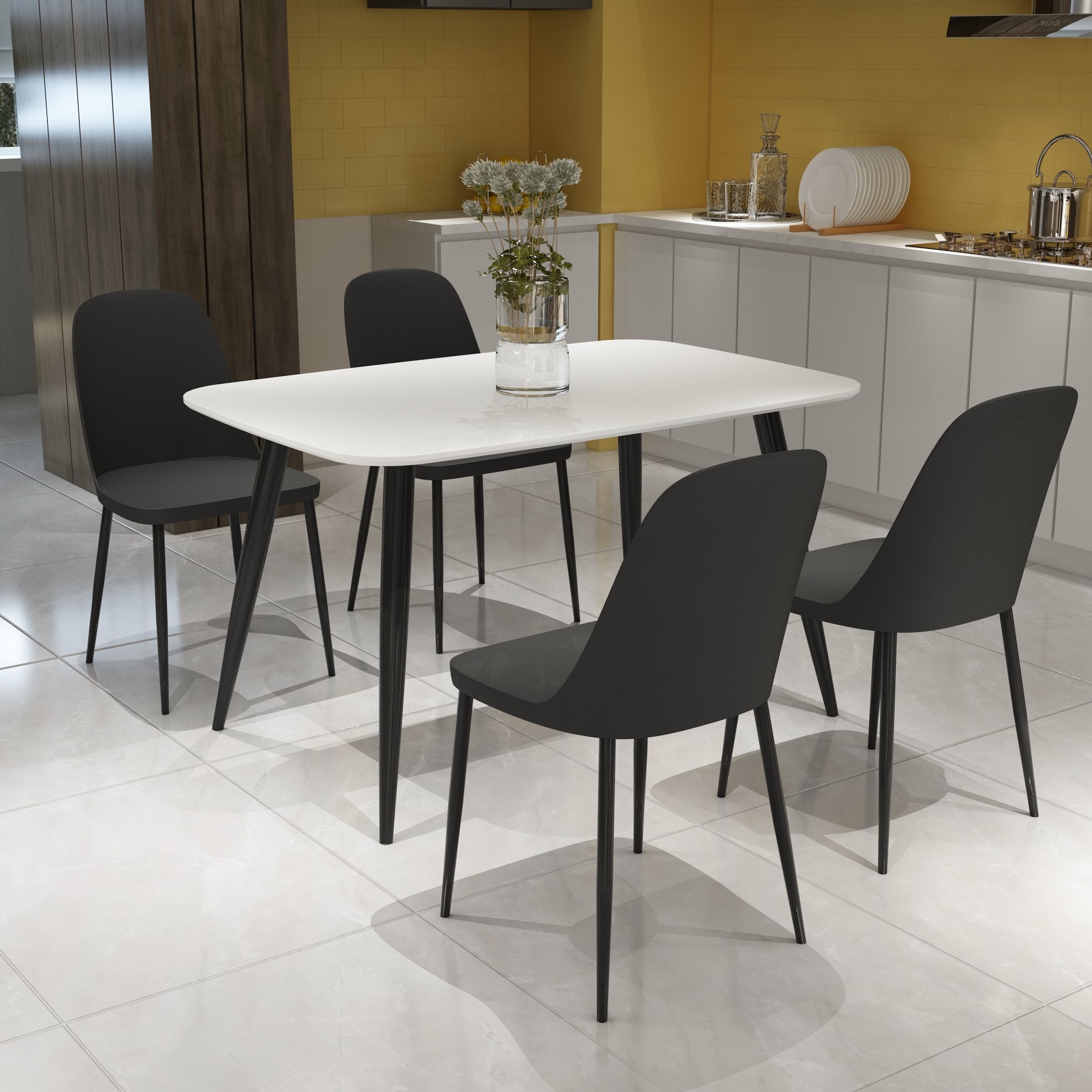 NEXO Rectangular Dining Table with 4 Duo Plastic Chairs - White with Black - Colton & Sawyer