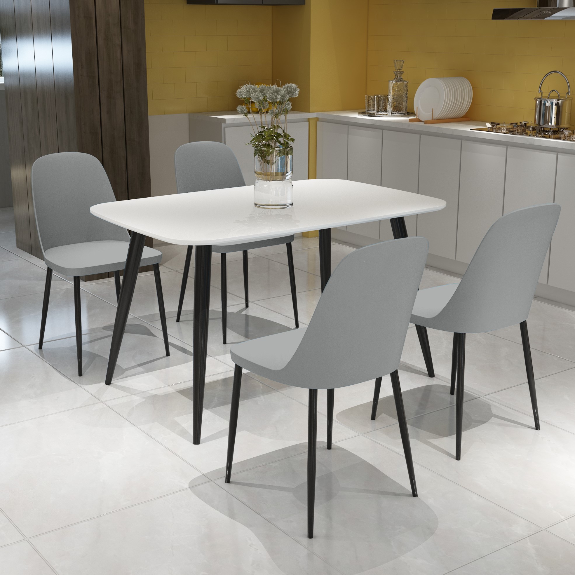 NEXO Rectangular Dining Table with 4 Duo Plastic Chairs - White with Grey - Colton & Sawyer