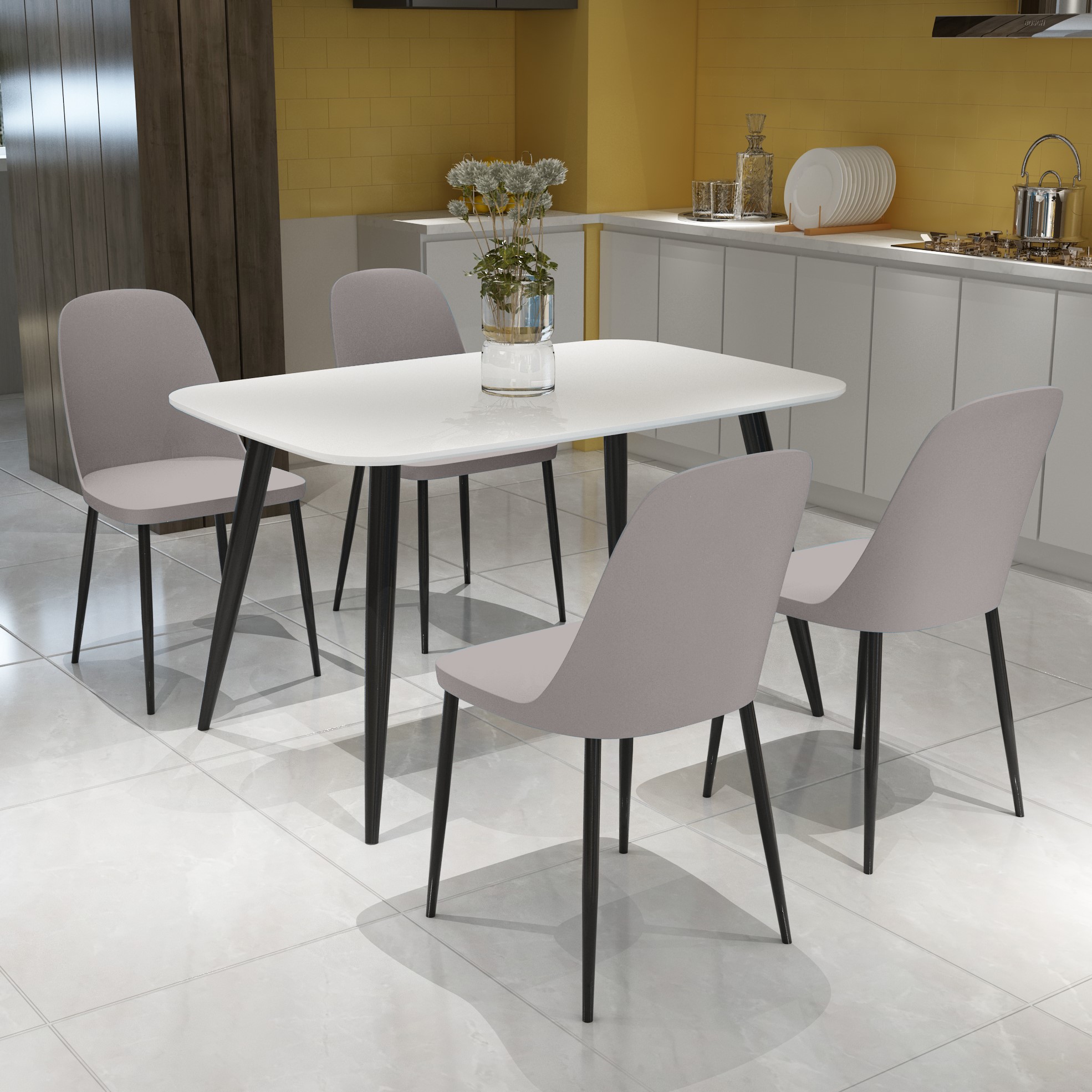 NEXO Rectangular Dining Table with 4 Duo Plastic Chairs - White with Calico - Colton & Sawyer