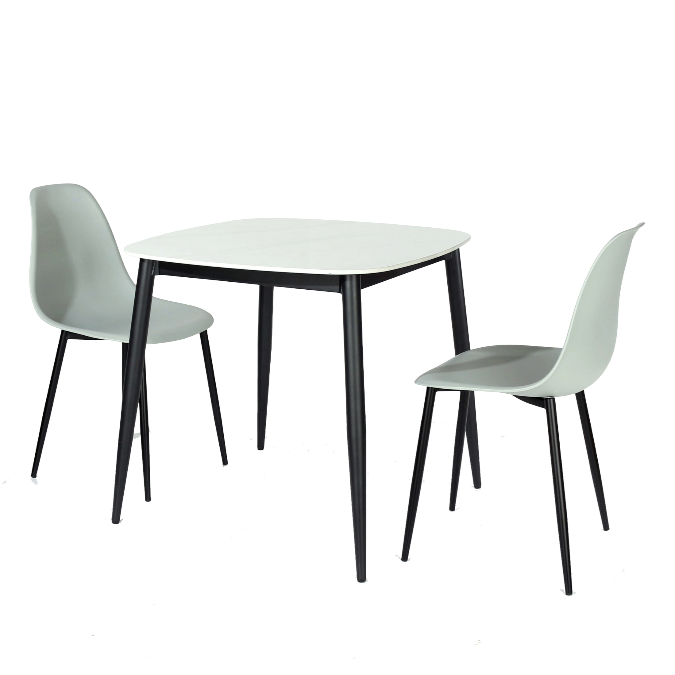 NEXO Sintered Stone Square Dining Table with 2 Chairs - Gloss White with Grey - Colton & Sawyer
