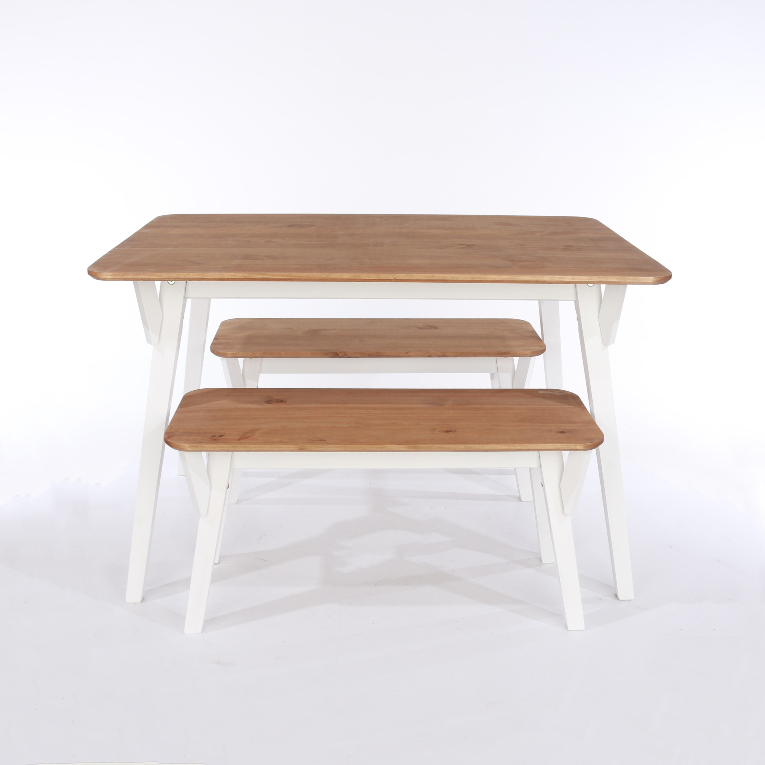 CECILIA 120cm Kitchen Table and 2 Bench Set - White and Oak - Colton & Sawyer