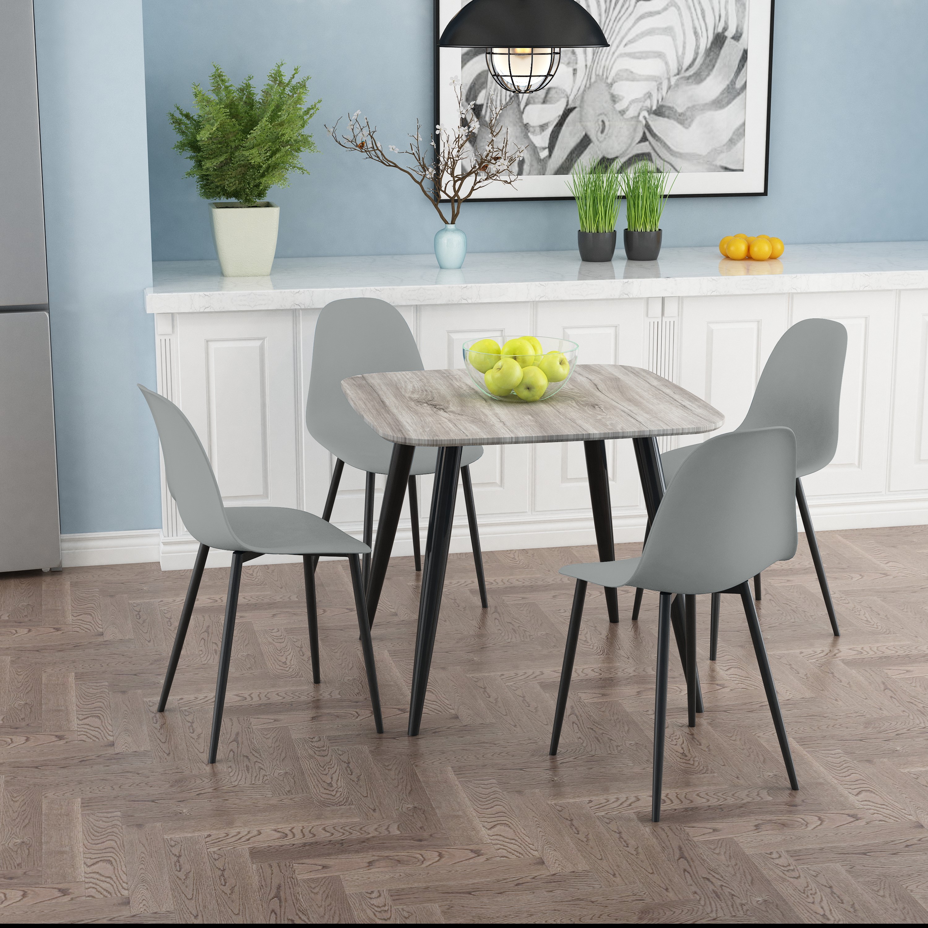 NEXO Square Dining Table with 4 Curve Plastic Chairs - Grey Oak with Grey - Colton & Sawyer