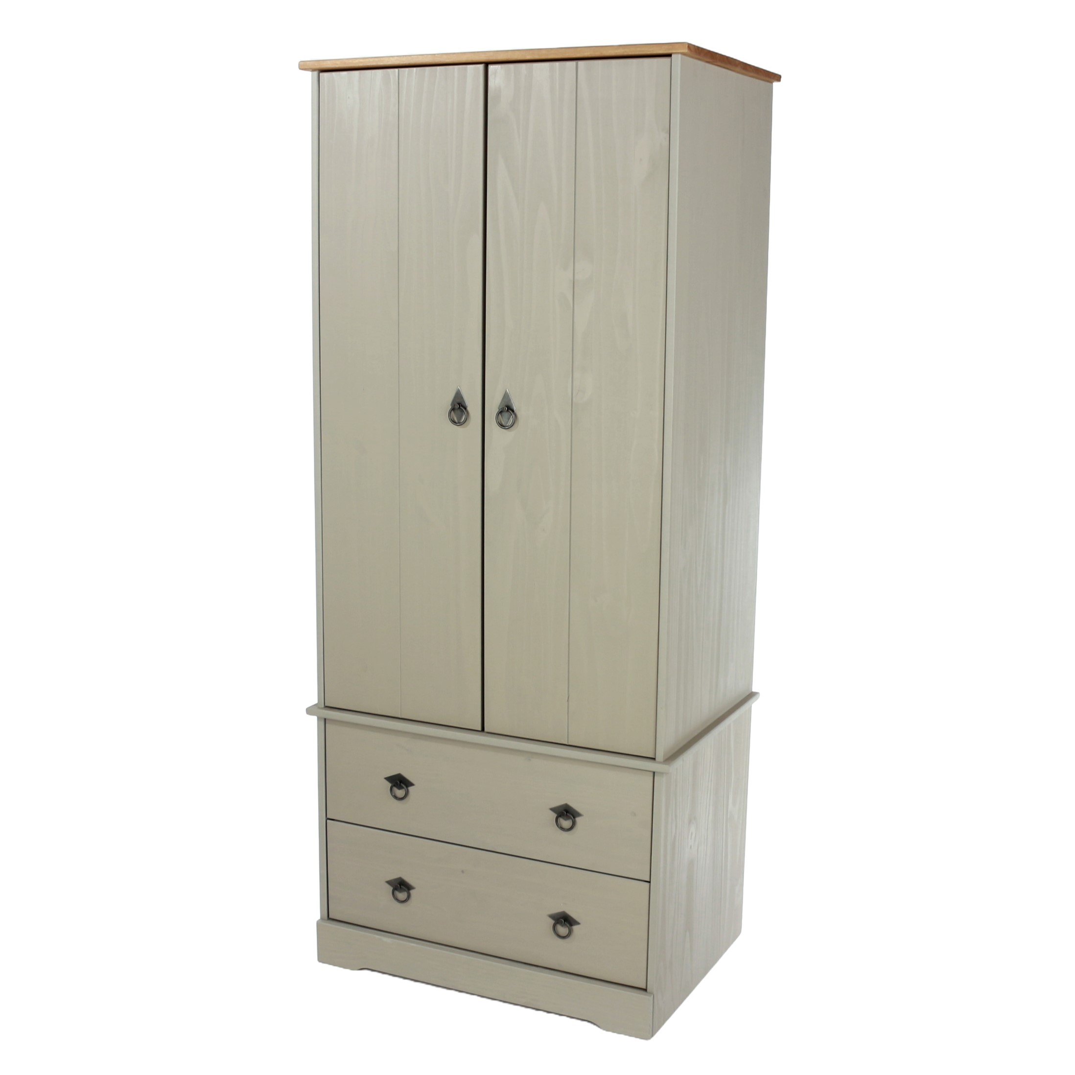 Wardrobe - CECILIA 2 Door 2 Drawer Wardrobe Grey 75.7cm - Colton & Sawyer