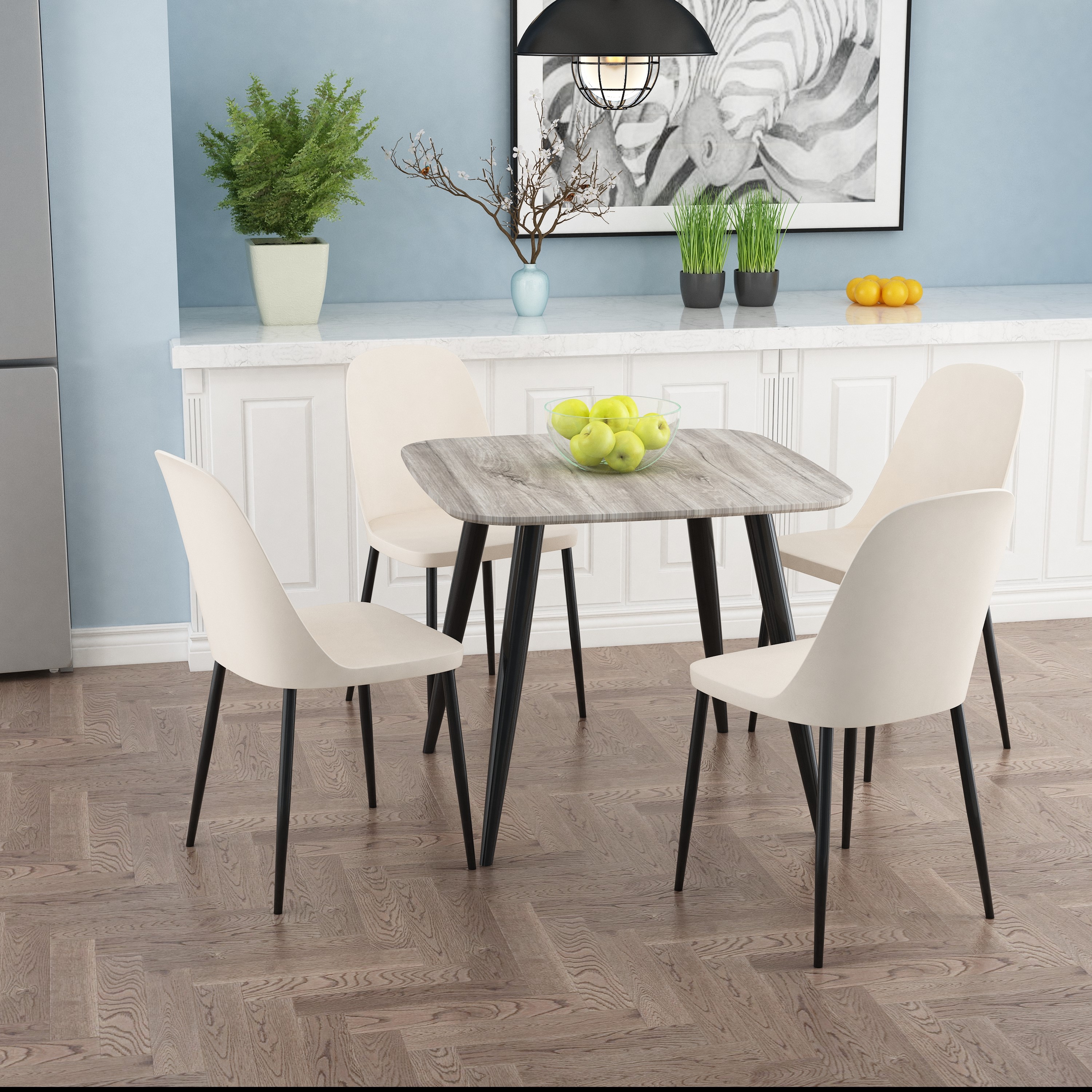 NEXO Square Dining Table with 4 Duo Plastic Chairs - Grey Oak with Calico - Colton & Sawyer