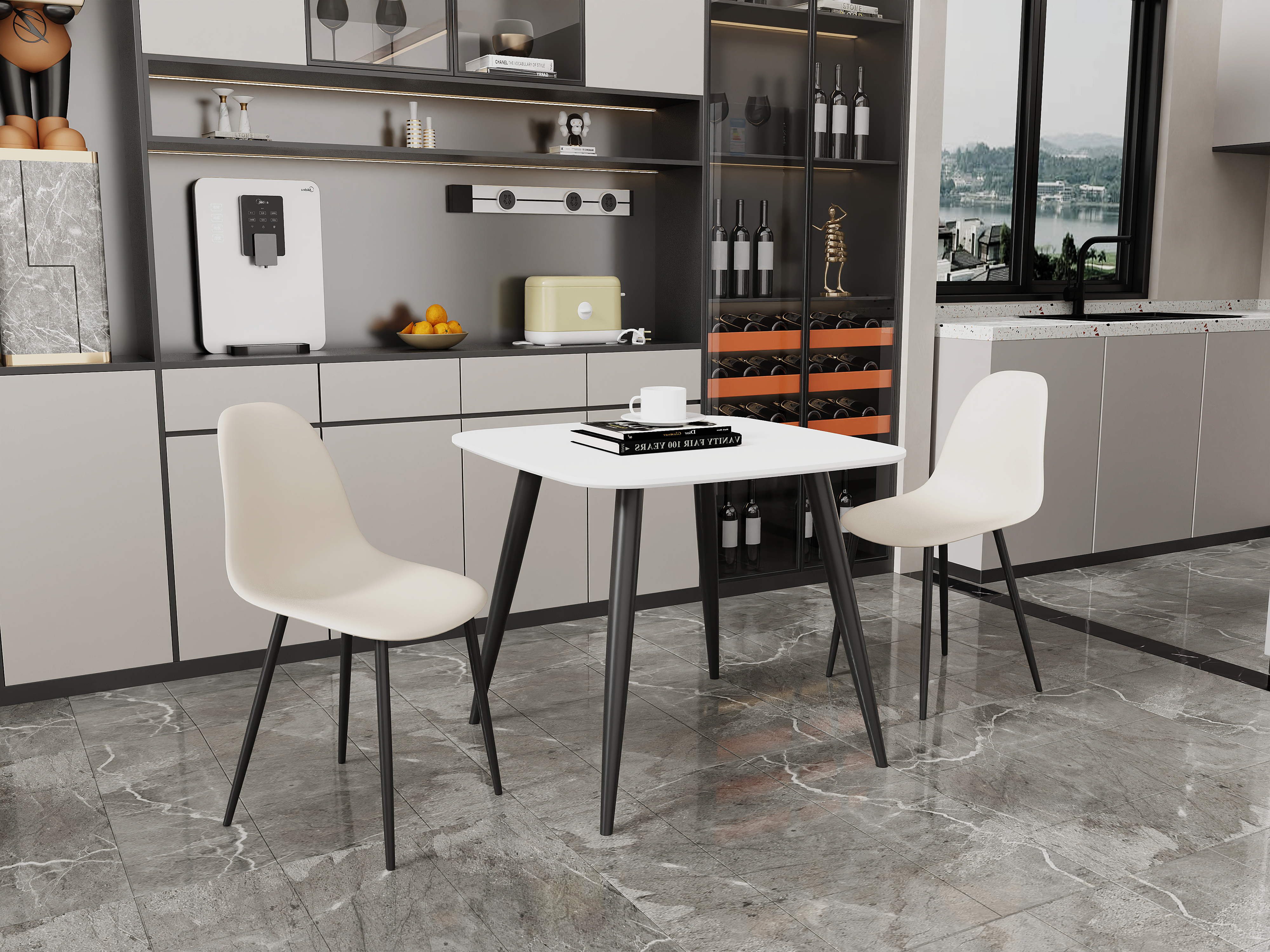 NEXO Square Dining Table with 2 Curve Plastic Chairs - White with Calico - Colton & Sawyer
