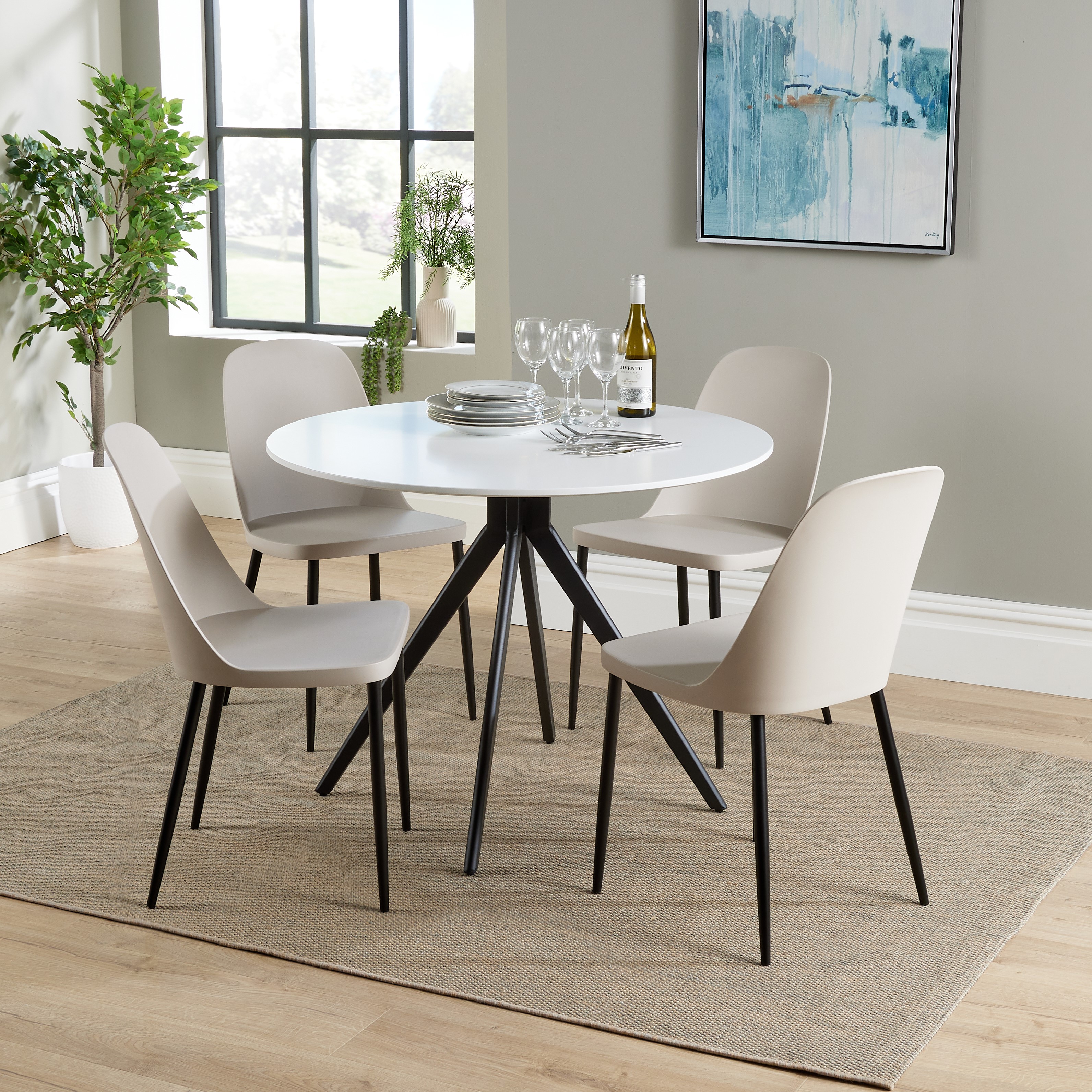 NEXO Round Dining Table with 4 Duo Plastic Chairs - White with Calico - Colton & Sawyer