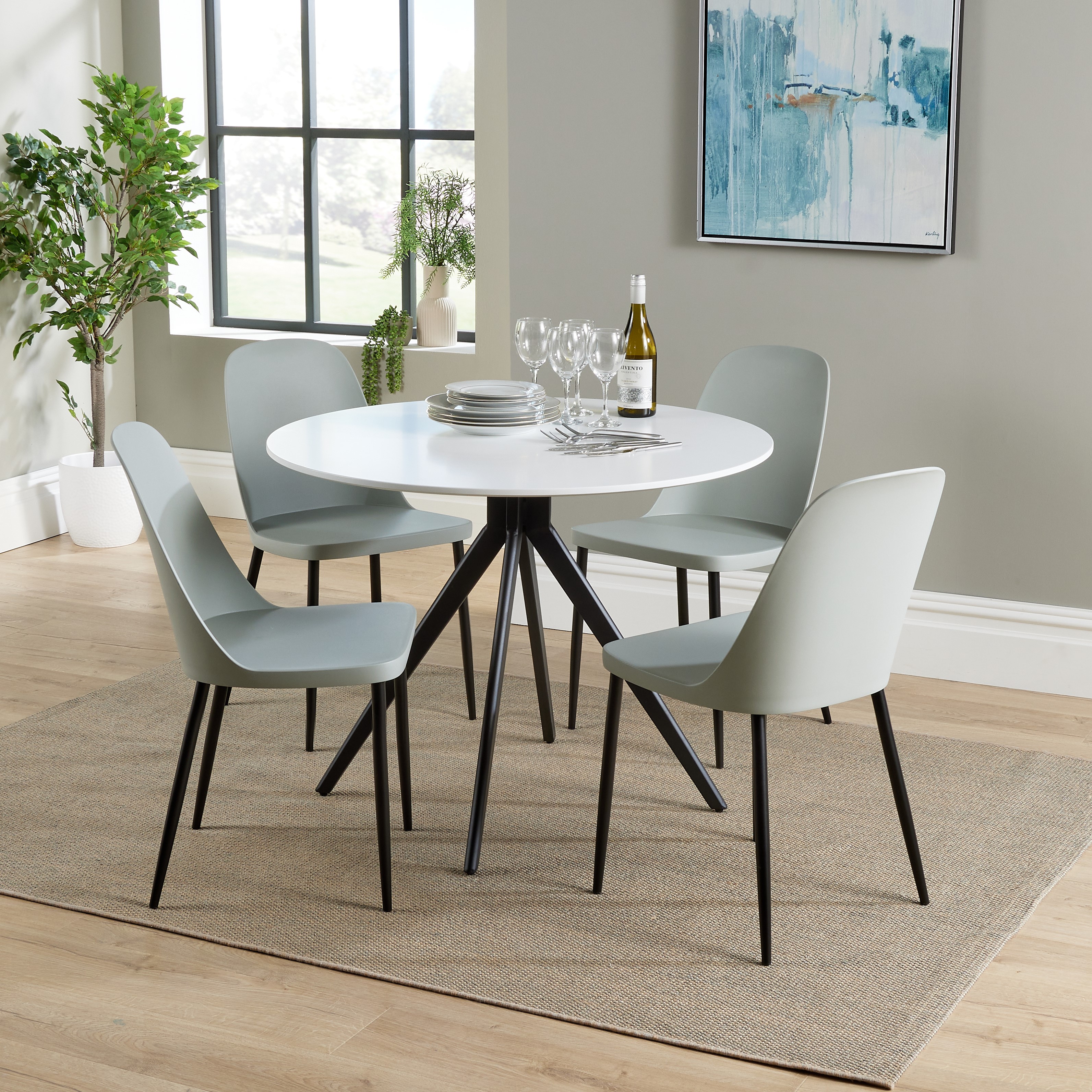 NEXO Round Dining Table with 4 Duo Plastic Chairs - White with Grey - Colton & Sawyer