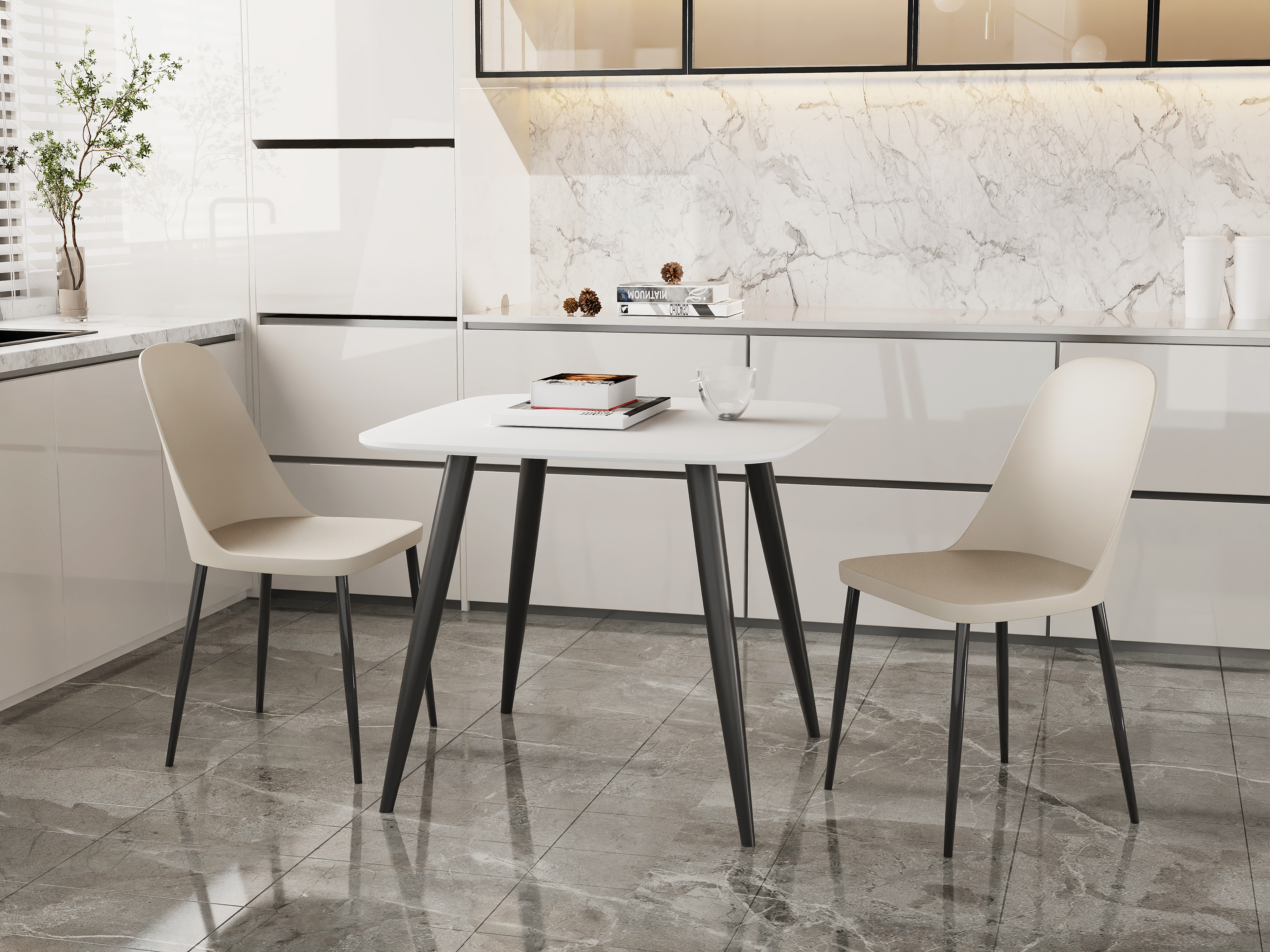 NEXO Square Dining Table with 2 Duo Plastic Chairs - White with Calico - Colton & Sawyer