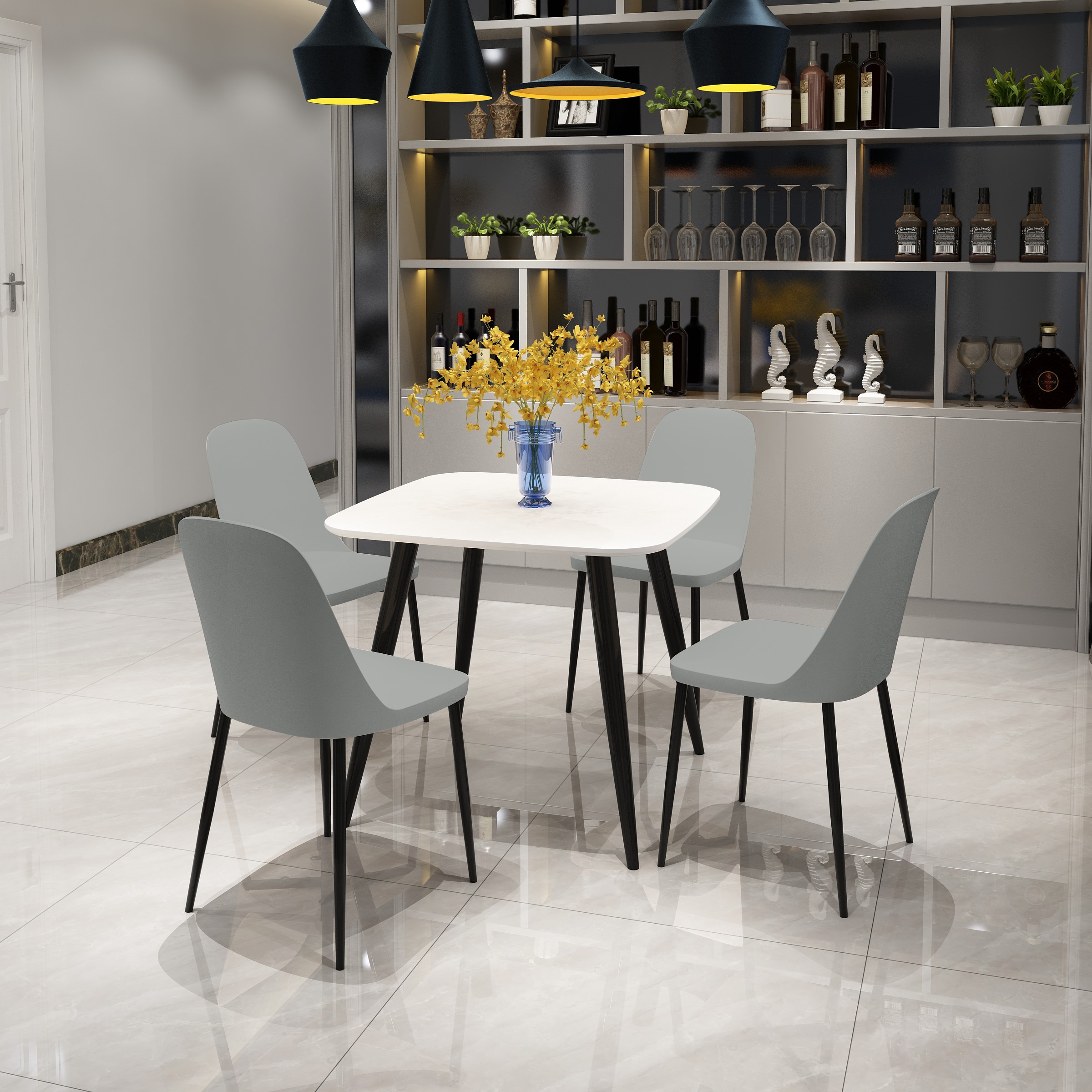 NEXO Square Dining Table with 4 Duo Plastic Chairs - White with Grey - Colton & Sawyer
