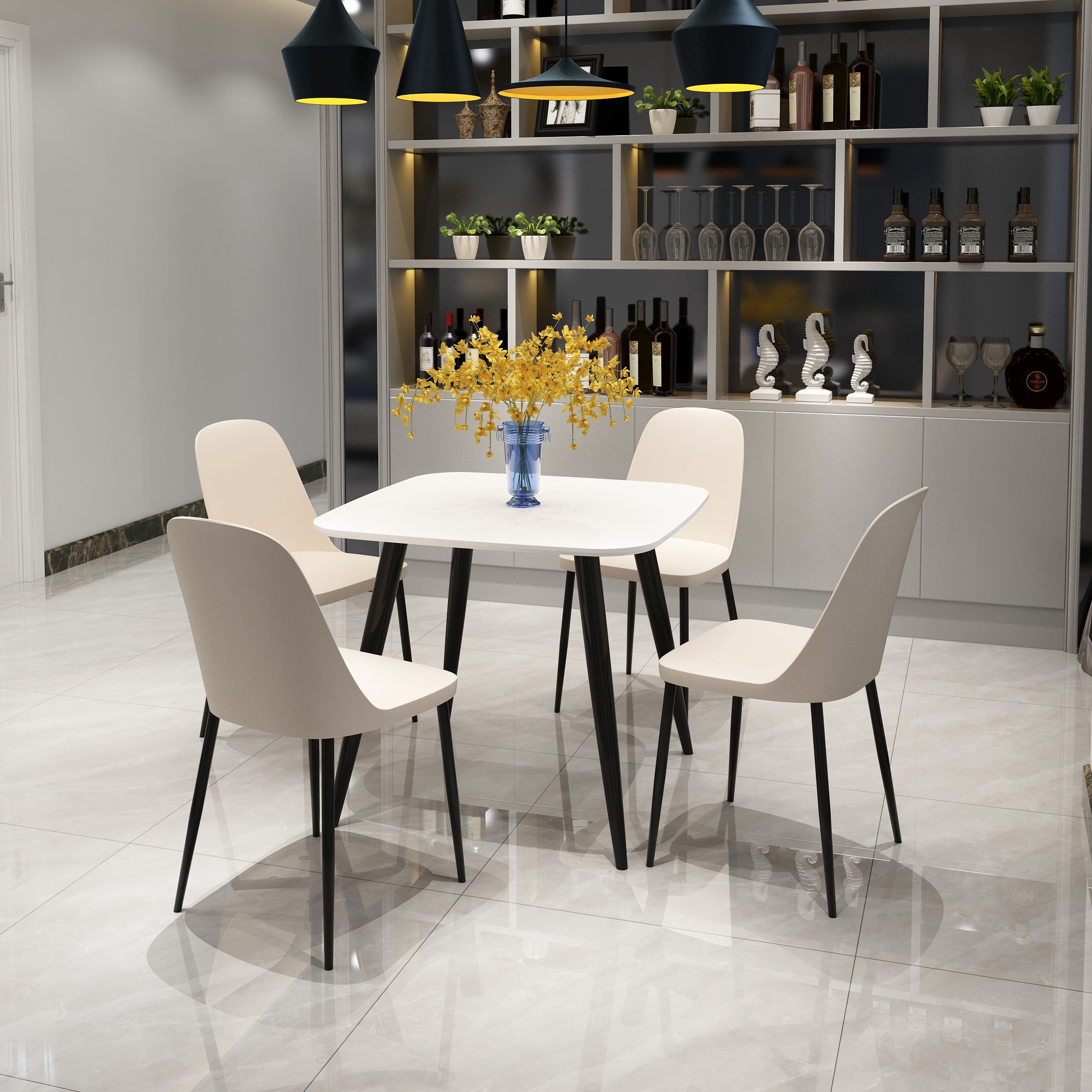 NEXO Square Dining Table with 4 Duo Plastic Chairs - White with Calico - Colton & Sawyer