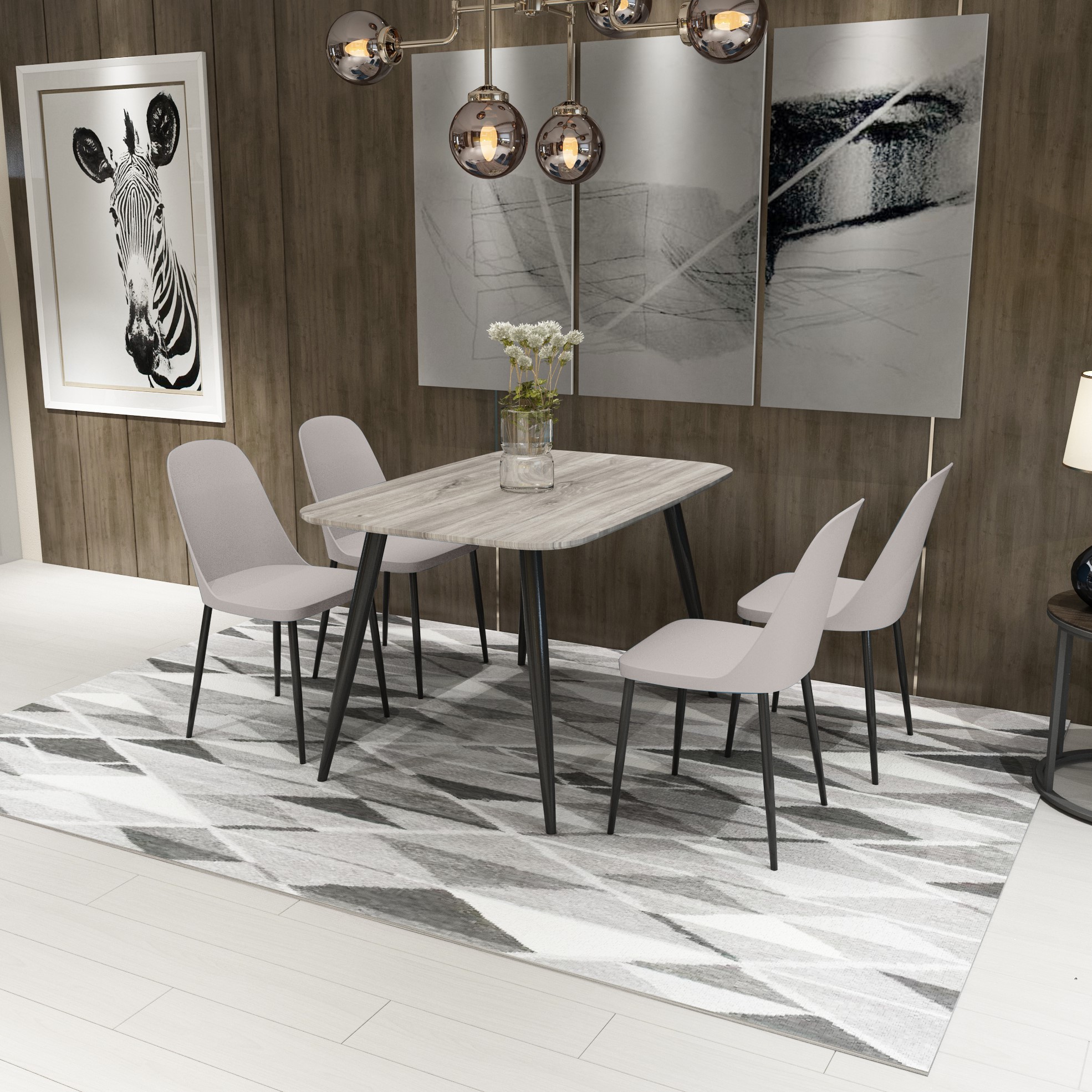 NEXO Rectangular Dining Table with 4 Duo Plastic Chairs - Grey Oak with Calico - Colton & Sawyer