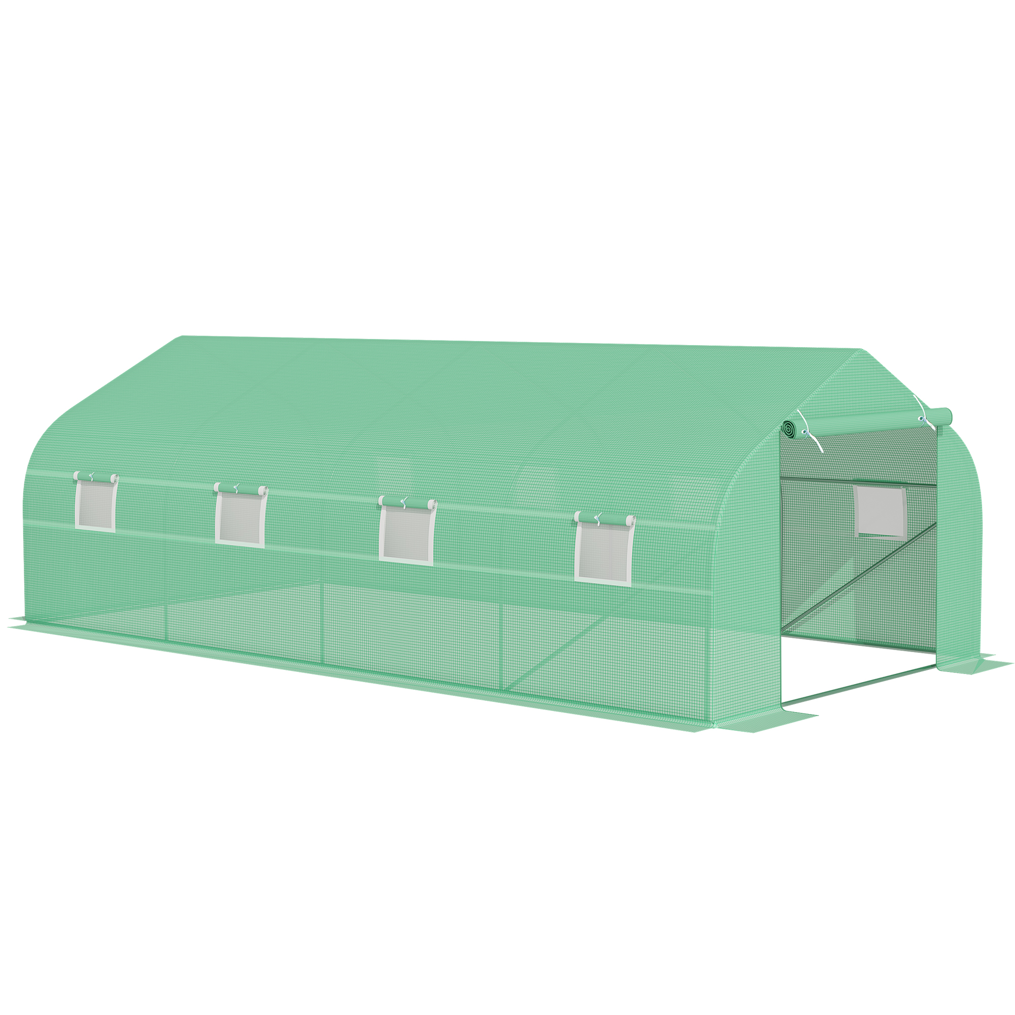 6 x 3 m Large Walk-In Greenhouse Garden Polytunnel Greenhouse w/ Metal Frame, Zippered Door and Roll Up Windows, Green - Life Essentials