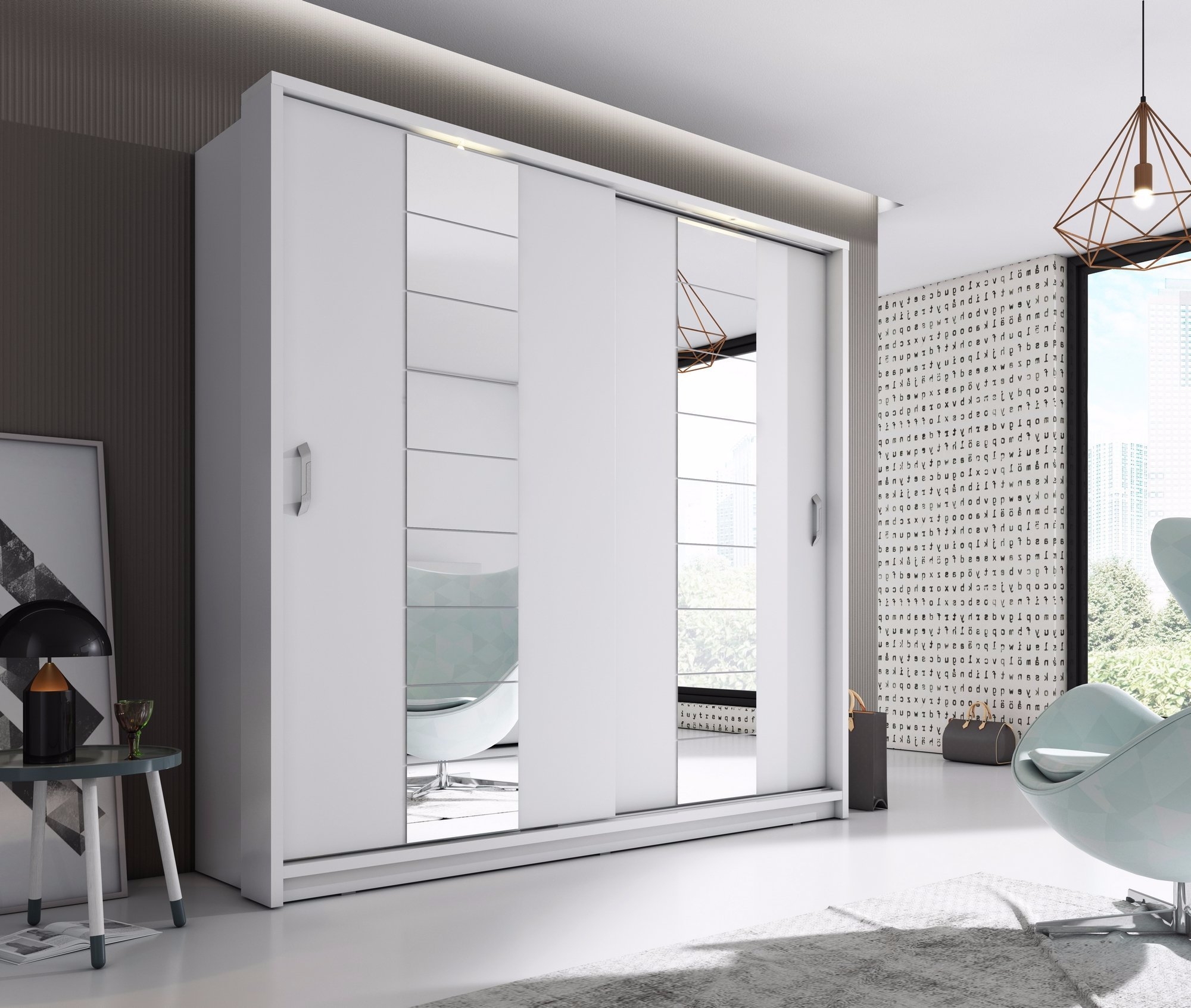 Sliding Wardrobe - ARTU 2 Door Mirrored Wardrobe White 220cm - Interior Savant