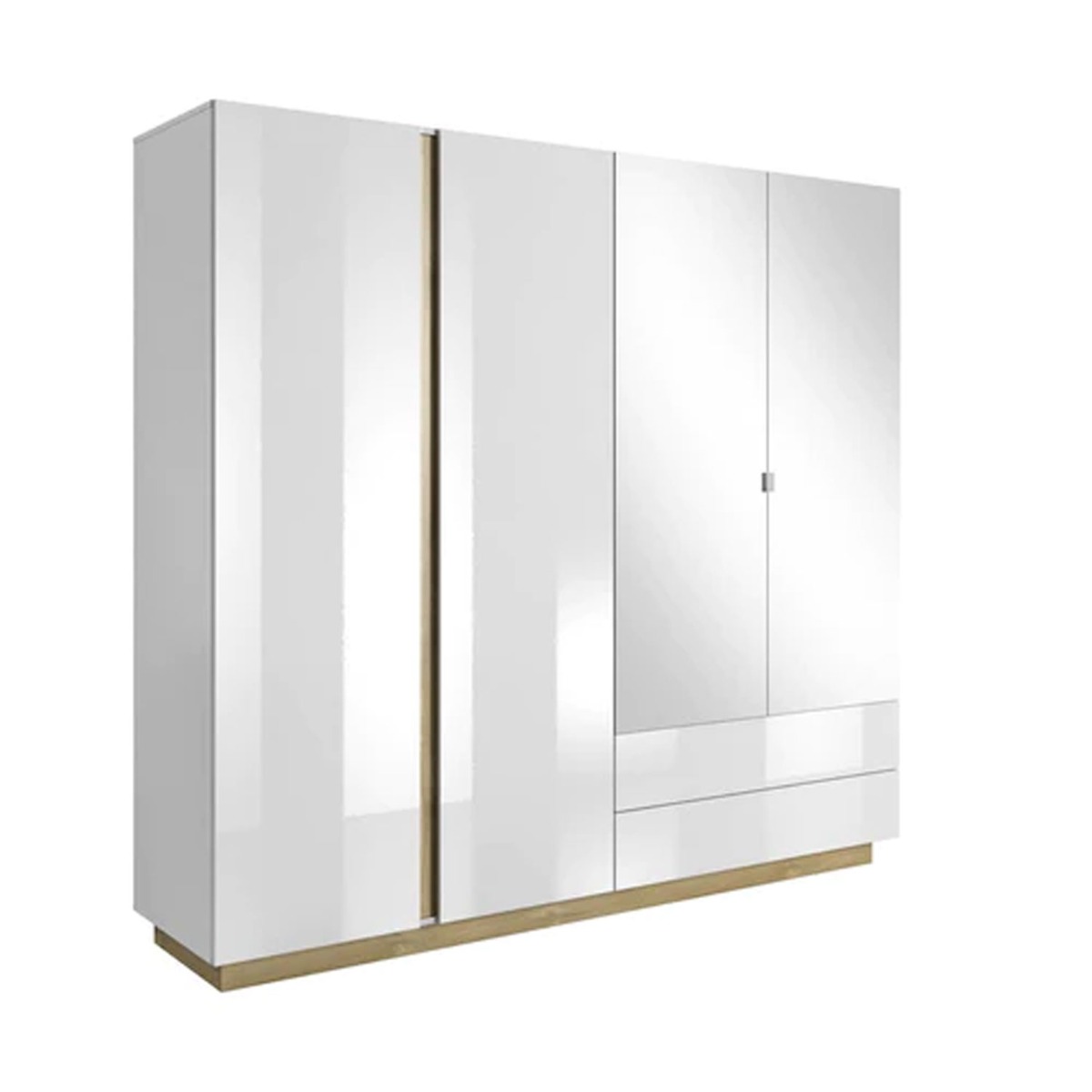 Wardrobe - ASMARA 4 Door Mirrored Wardrobe White 220cm - Art Nest