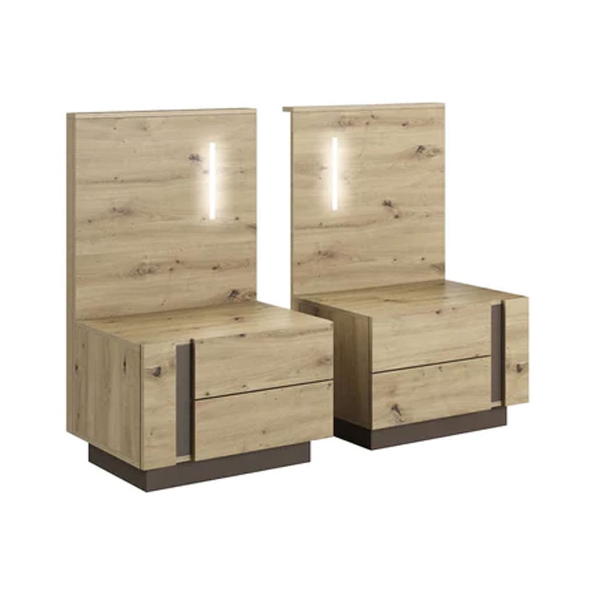 Bedside Table - NIMBUS 2 Drawer Nightstand Oak 60cm - Art Nest